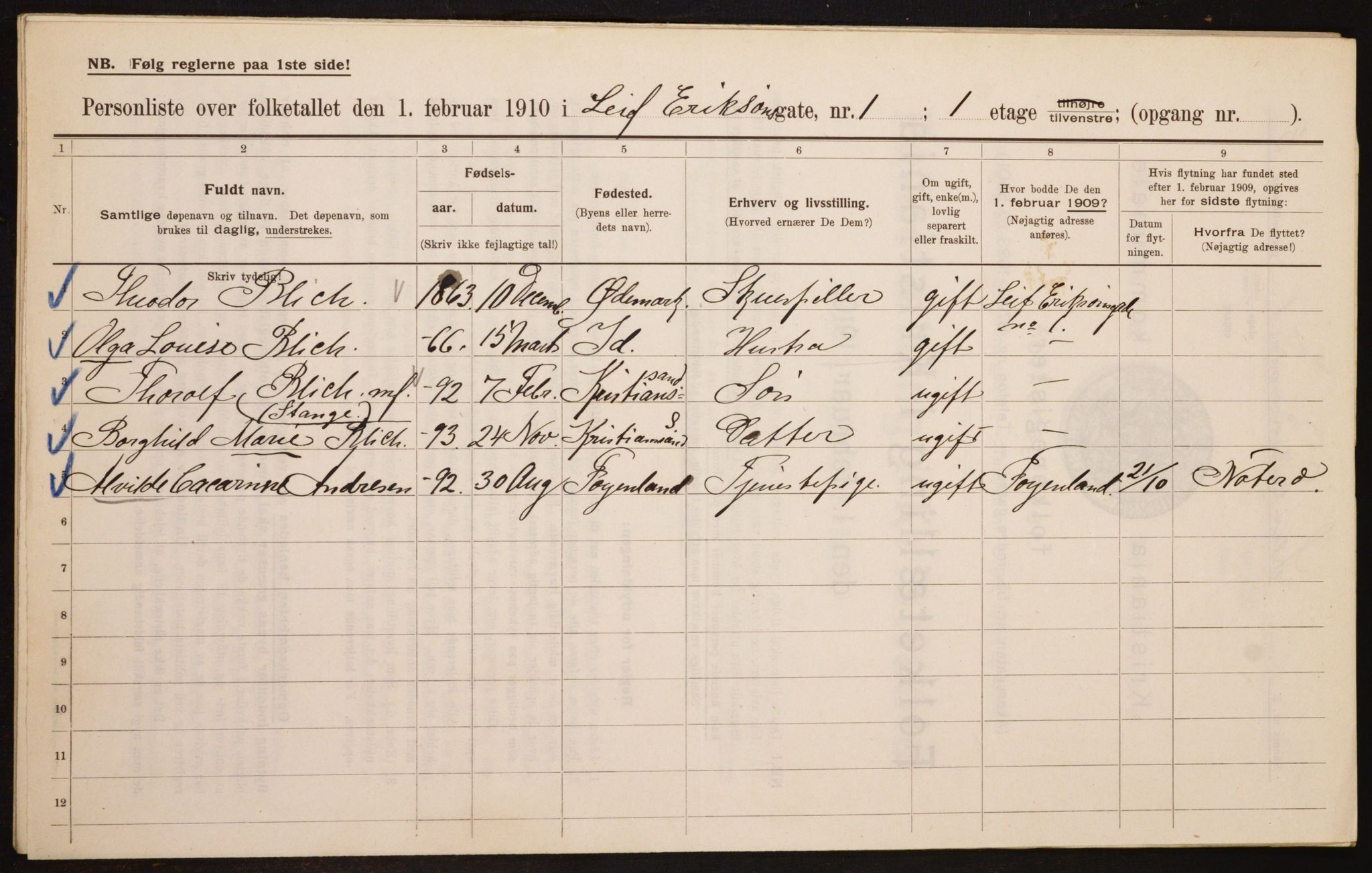 OBA, Municipal Census 1910 for Kristiania, 1910, p. 55466