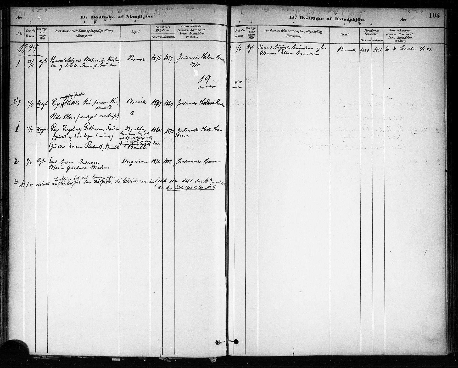 Brevik kirkebøker, SAKO/A-255/F/Fa/L0007: Parish register (official) no. 7, 1882-1900, p. 104