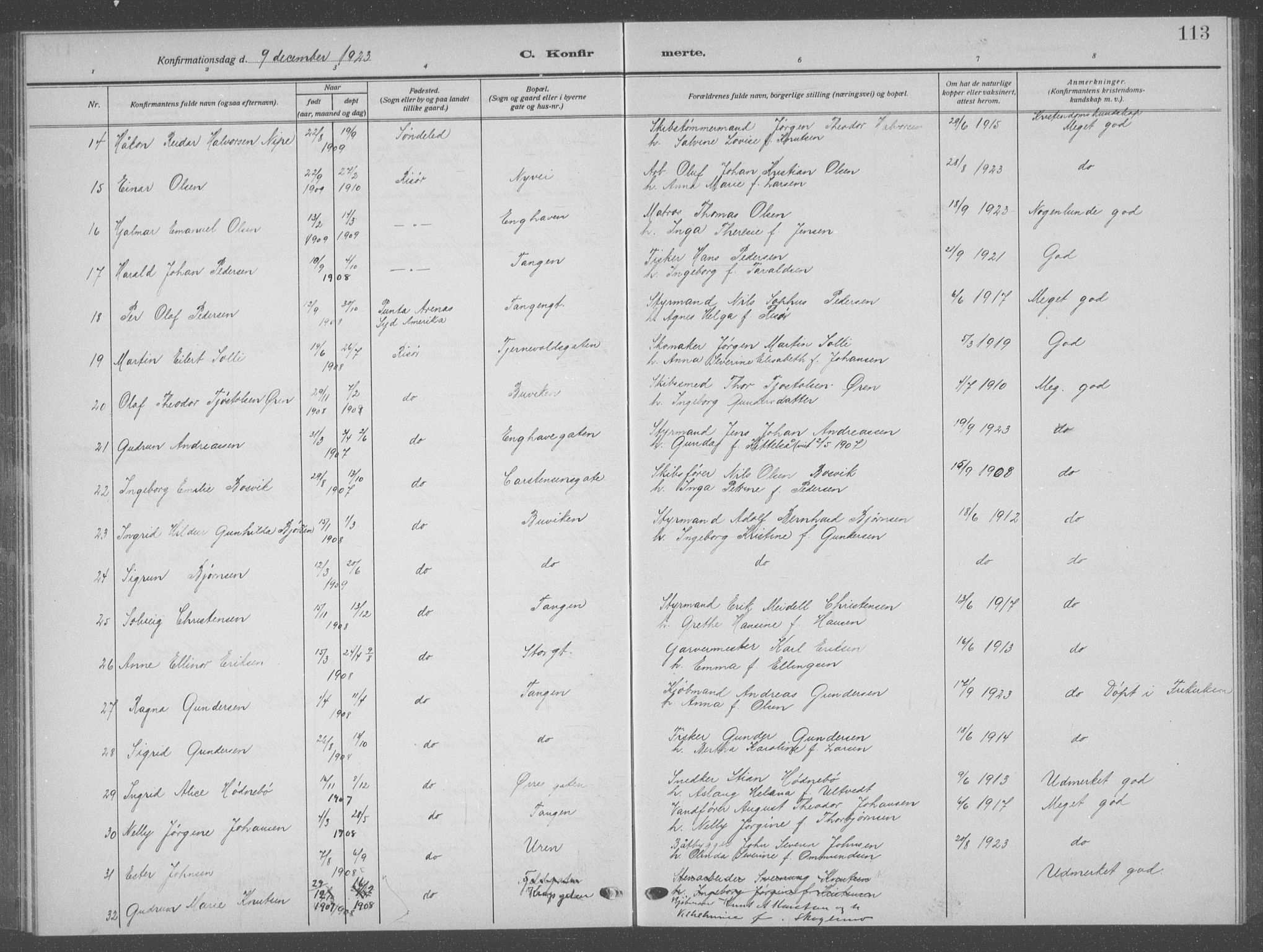 Risør sokneprestkontor, AV/SAK-1111-0035/F/Fb/L0009: Parish register (copy) no. B 9, 1922-1939, p. 113