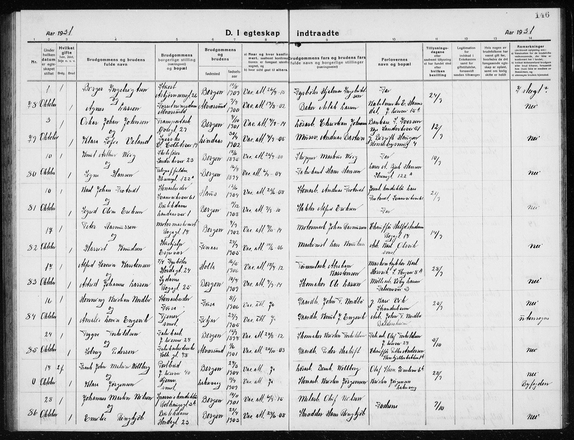 Årstad Sokneprestembete, AV/SAB-A-79301/H/Hab/L0020: Parish register (copy) no. C  2, 1920-1935, p. 146