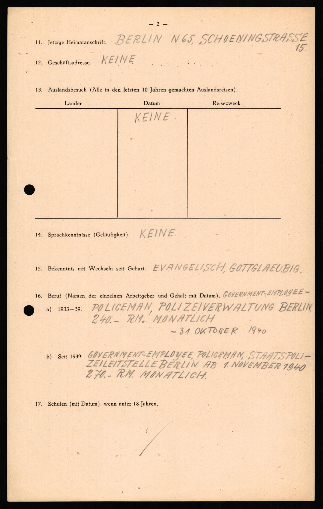 Forsvaret, Forsvarets overkommando II, AV/RA-RAFA-3915/D/Db/L0013: CI Questionaires. Tyske okkupasjonsstyrker i Norge. Tyskere., 1945-1946, p. 277