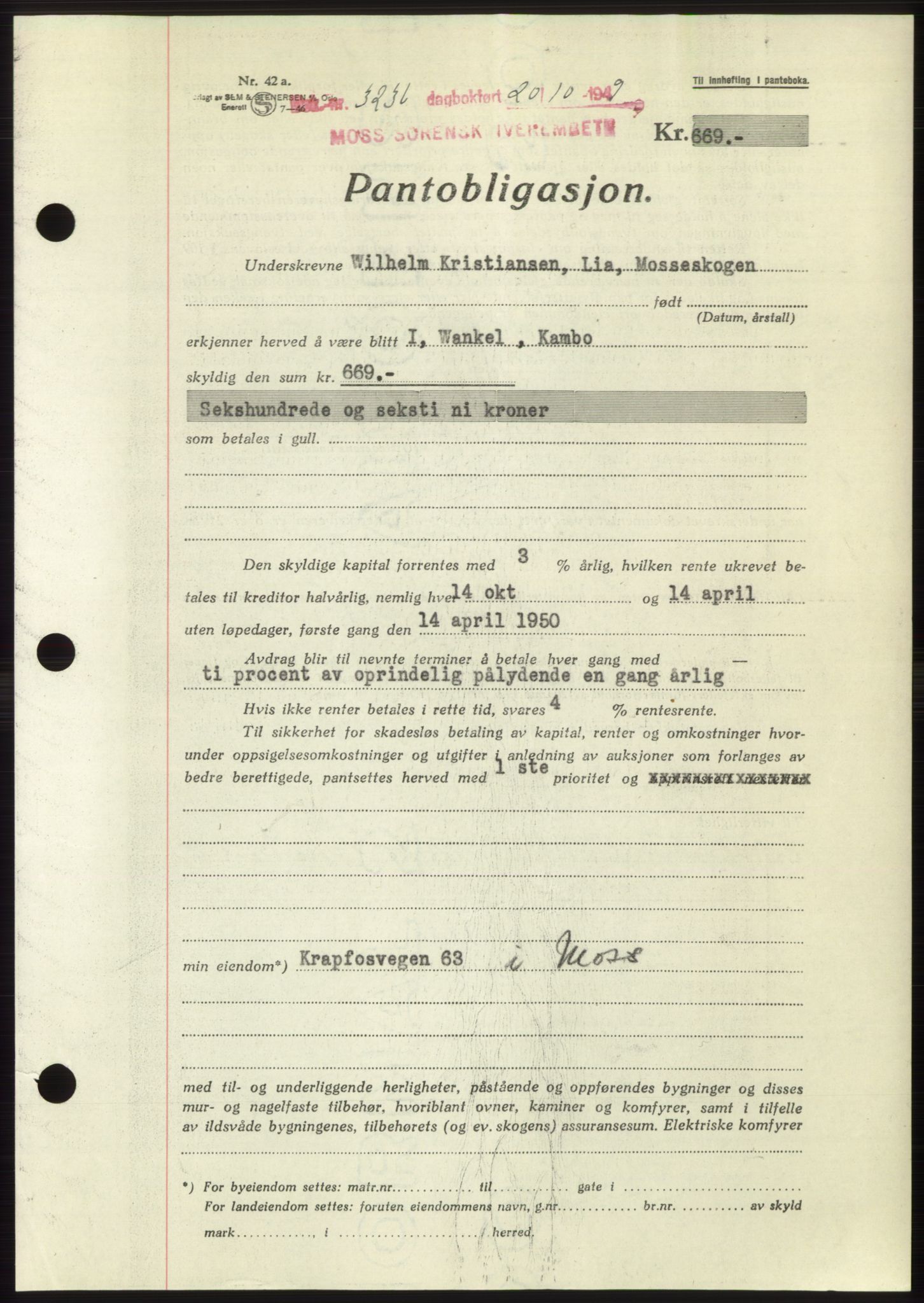 Moss sorenskriveri, SAO/A-10168: Mortgage book no. B23, 1949-1950, Diary no: : 3236/1949
