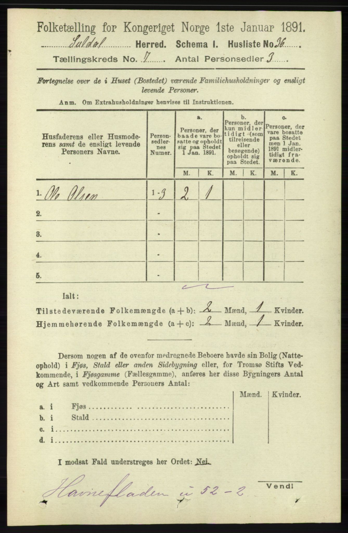 RA, 1891 census for 1134 Suldal, 1891, p. 1974