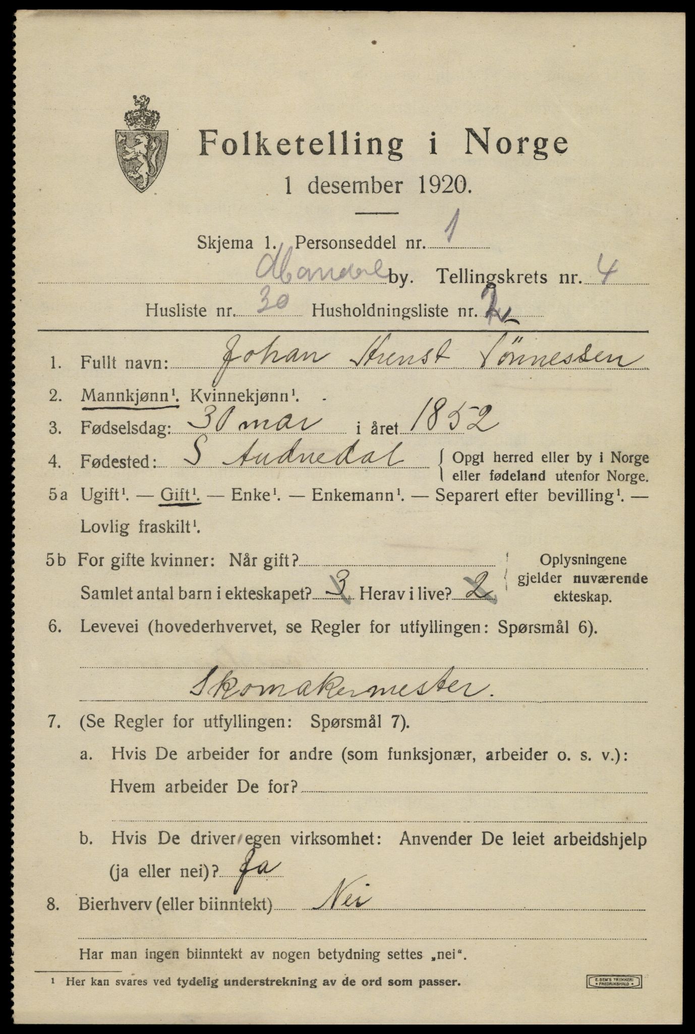 SAK, 1920 census for Mandal, 1920, p. 7307