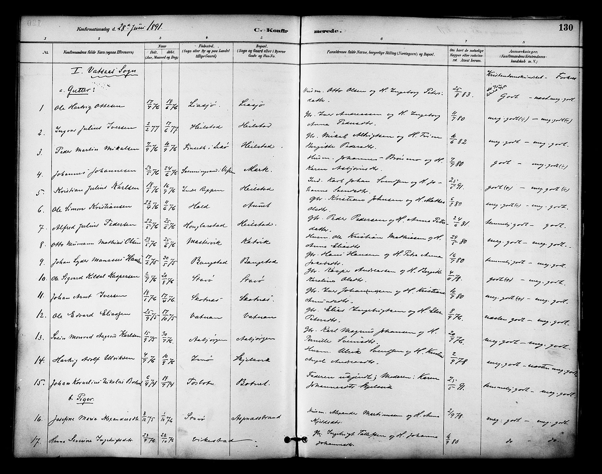 Ministerialprotokoller, klokkerbøker og fødselsregistre - Nordland, AV/SAT-A-1459/810/L0150: Parish register (official) no. 810A10 /1, 1884-1895, p. 130