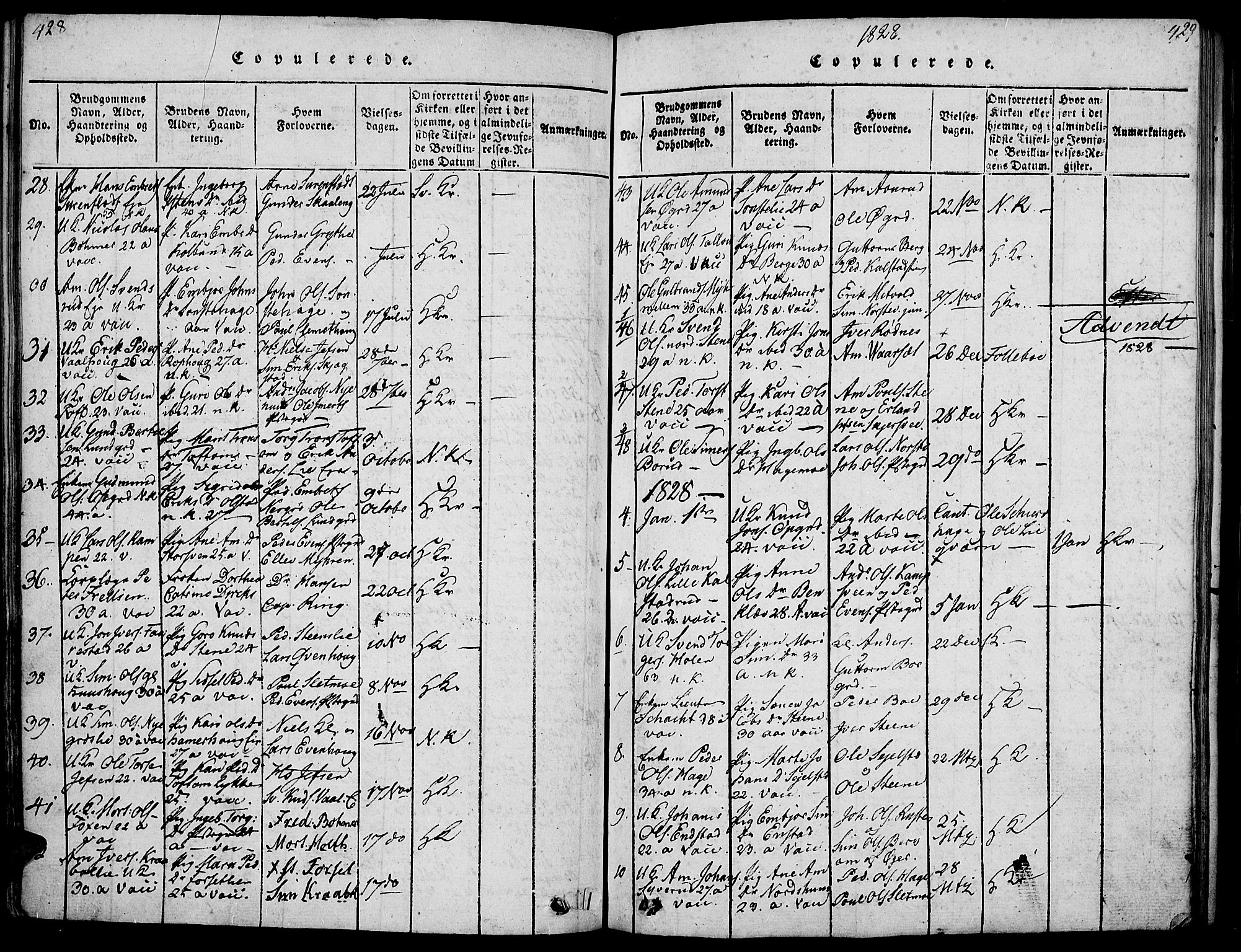 Gausdal prestekontor, SAH/PREST-090/H/Ha/Haa/L0005: Parish register (official) no. 5, 1817-1829, p. 428-429