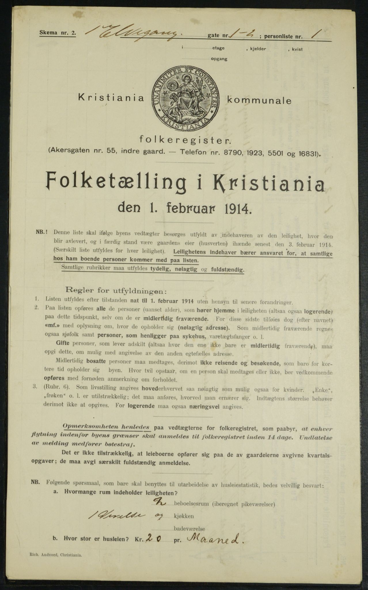 OBA, Municipal Census 1914 for Kristiania, 1914, p. 21049