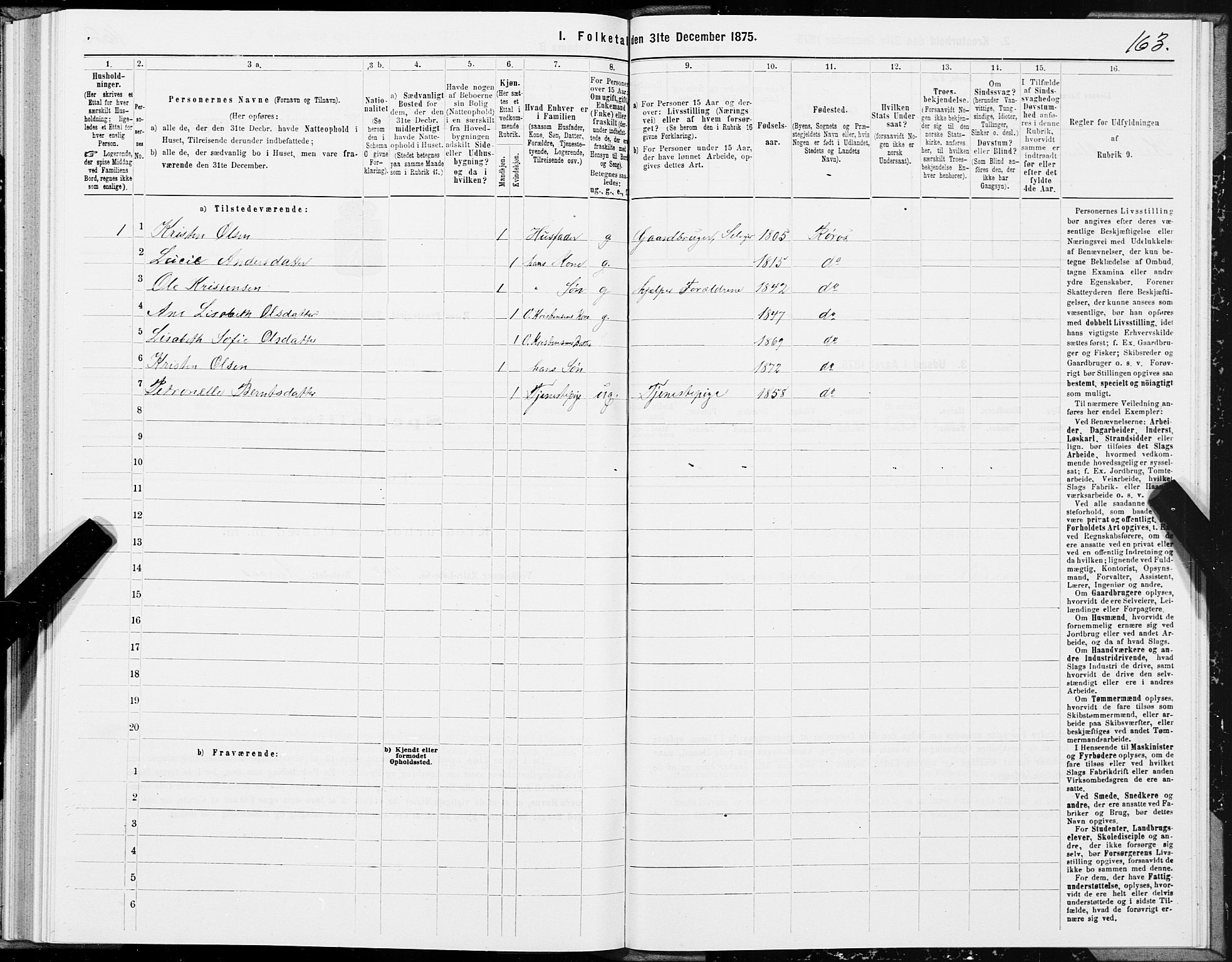 SAT, 1875 census for 1640P Røros, 1875, p. 3163