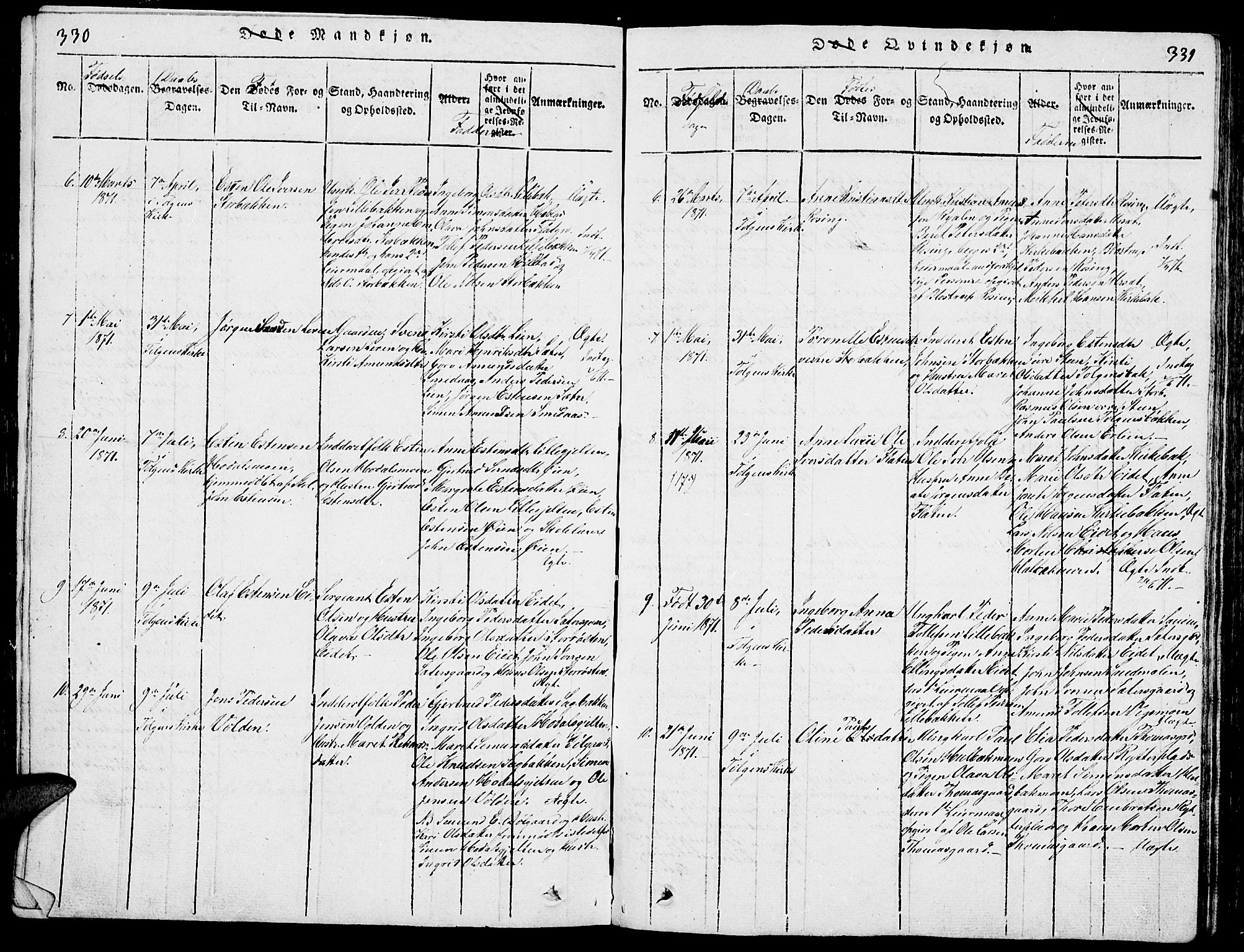 Tolga prestekontor, AV/SAH-PREST-062/L/L0001: Parish register (copy) no. 1, 1814-1877, p. 330-331