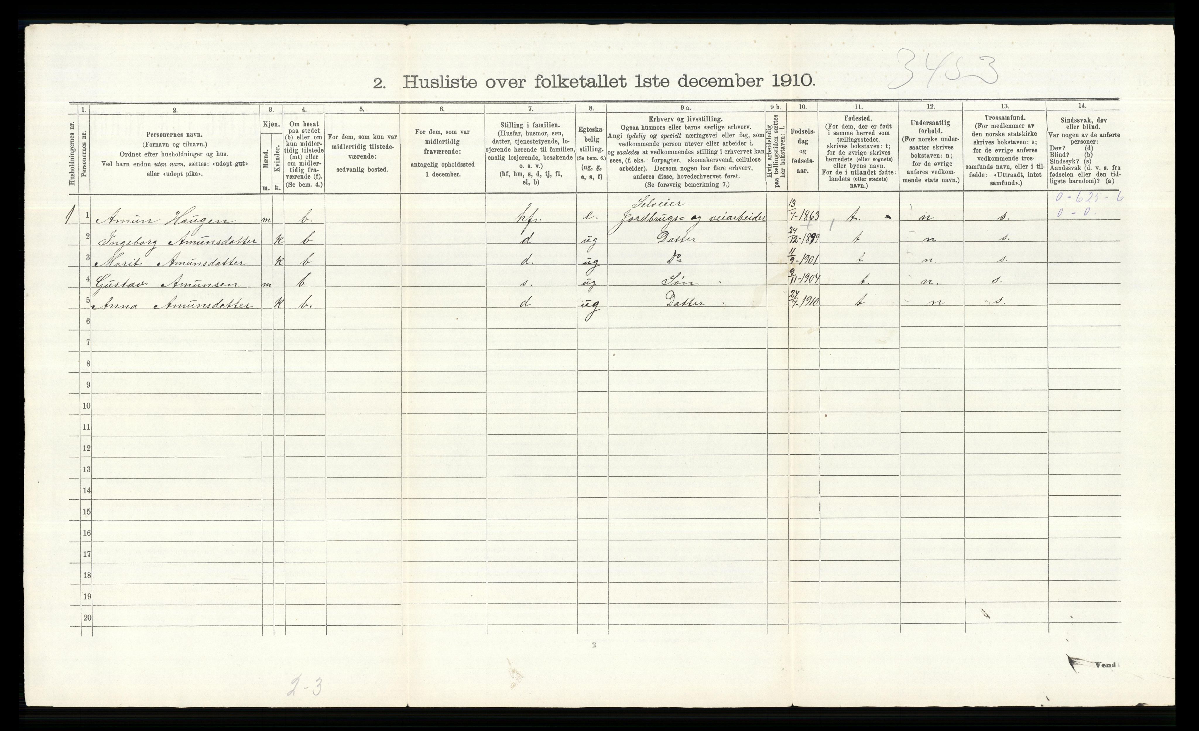 RA, 1910 census for Nord-Fron, 1910, p. 51