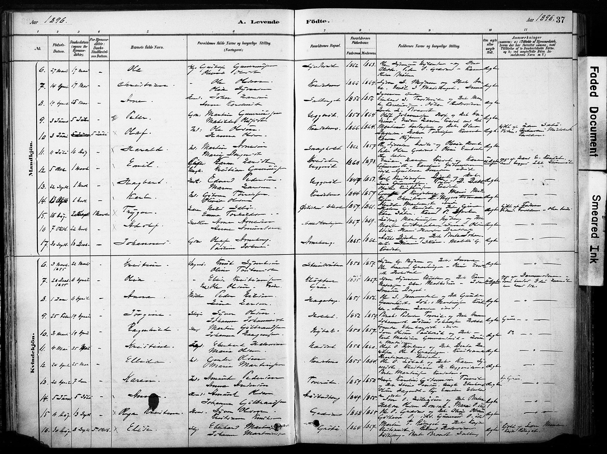 Hof prestekontor, AV/SAH-PREST-038/H/Ha/Haa/L0011: Parish register (official) no. 11, 1879-1911, p. 37