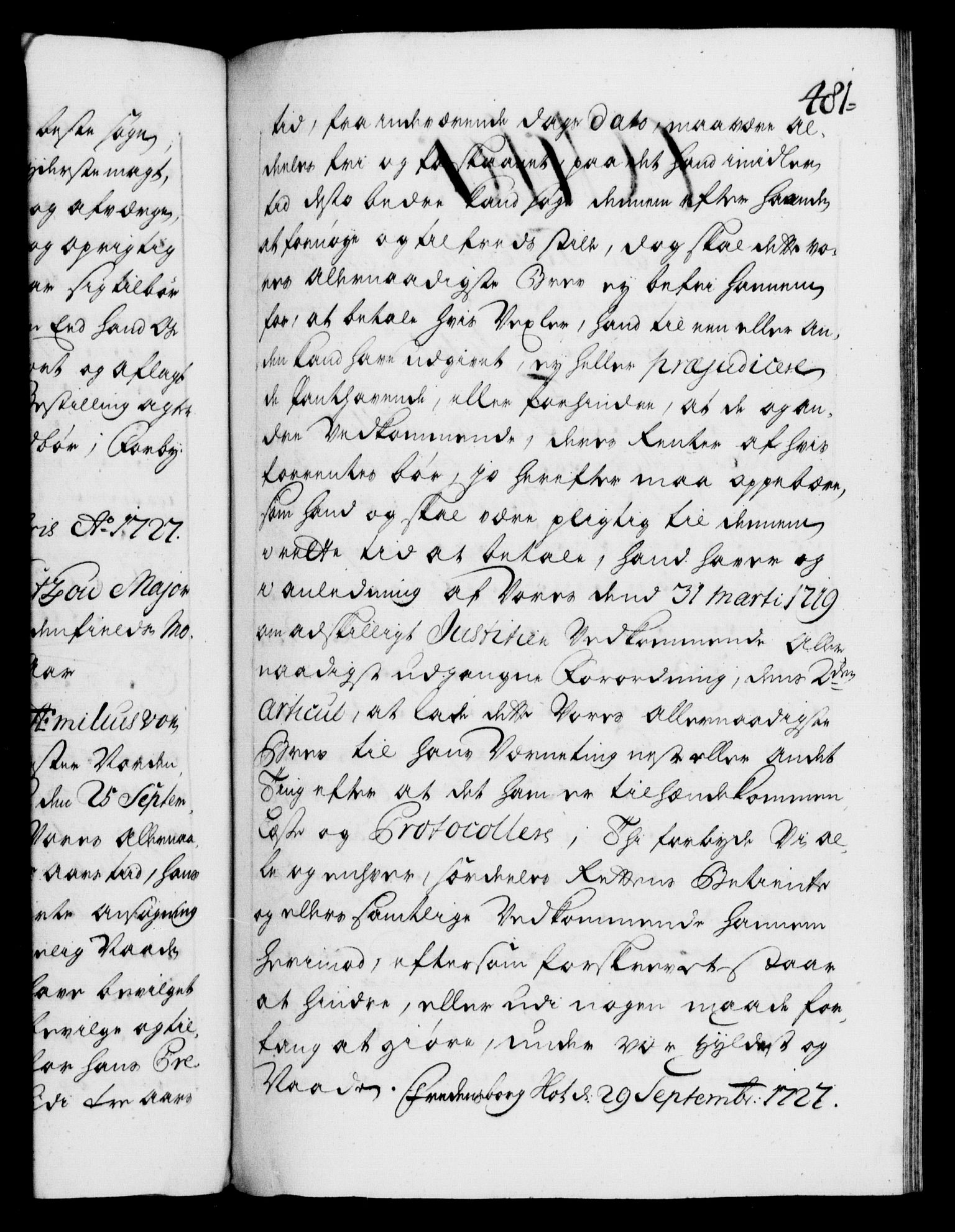 Danske Kanselli 1572-1799, AV/RA-EA-3023/F/Fc/Fca/Fcaa/L0025: Norske registre, 1726-1728, p. 481a