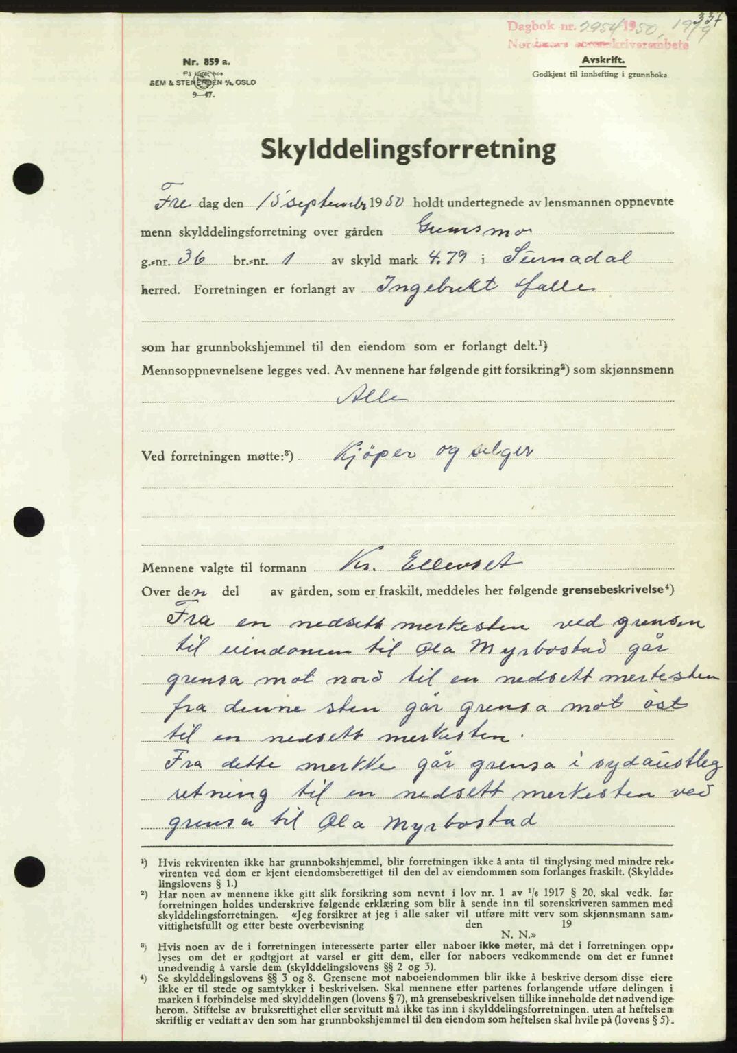 Nordmøre sorenskriveri, AV/SAT-A-4132/1/2/2Ca: Mortgage book no. A116, 1950-1950, Diary no: : 2954/1950