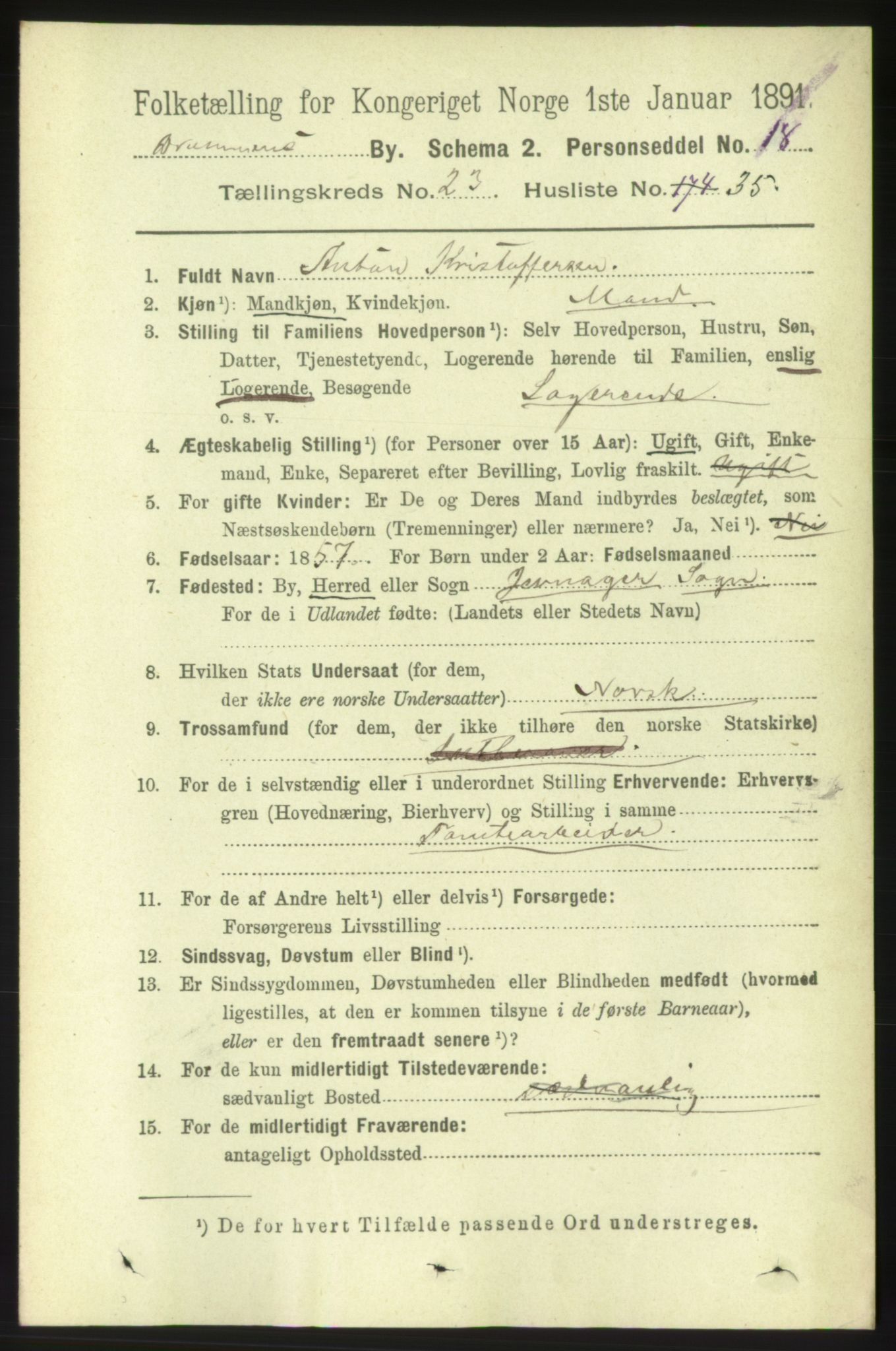 RA, 1891 census for 0602 Drammen, 1891, p. 14628