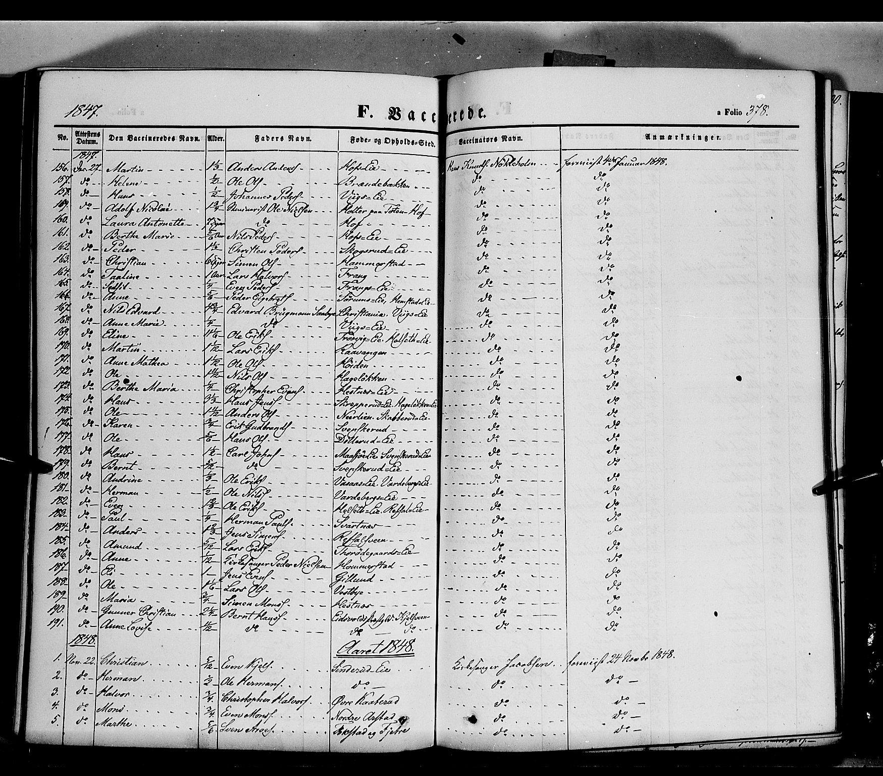 Stange prestekontor, SAH/PREST-002/K/L0011: Parish register (official) no. 11, 1846-1852, p. 378