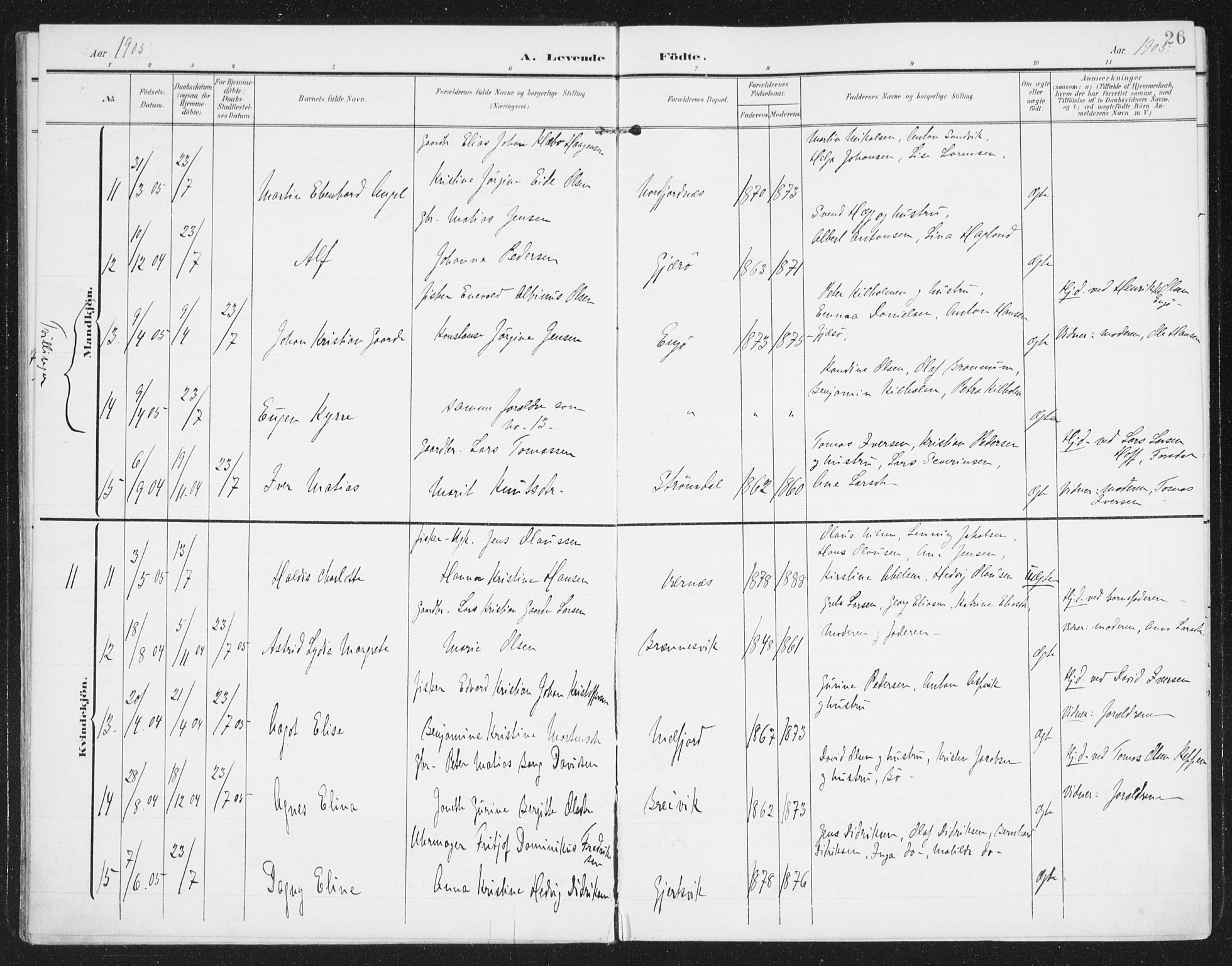 Ministerialprotokoller, klokkerbøker og fødselsregistre - Nordland, AV/SAT-A-1459/841/L0612: Parish register (official) no. 841A15, 1902-1910, p. 26