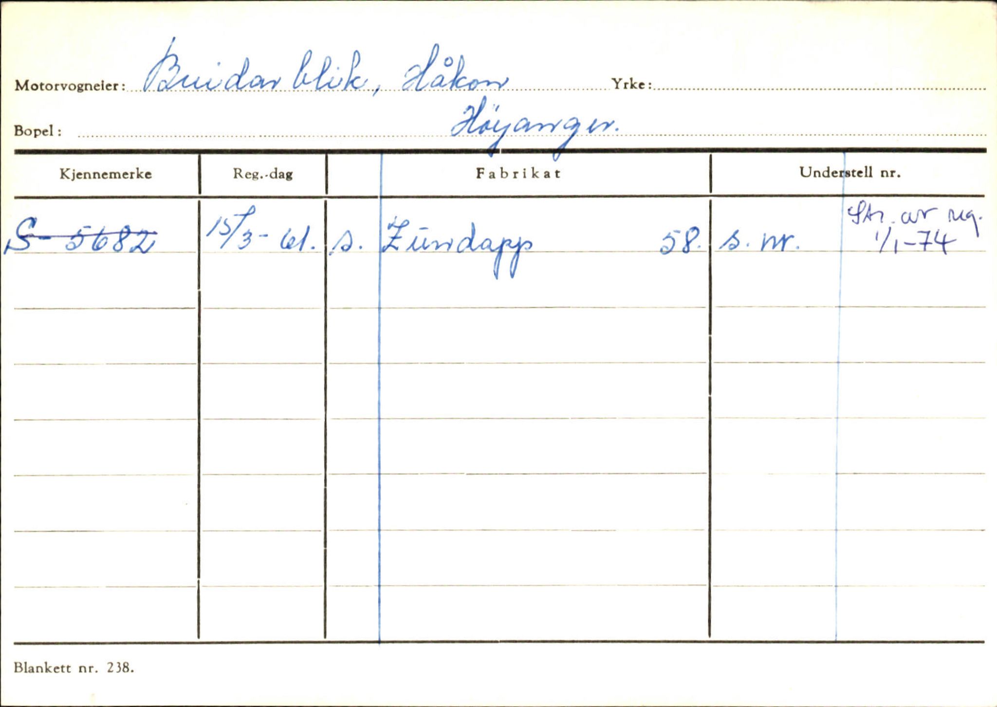Statens vegvesen, Sogn og Fjordane vegkontor, SAB/A-5301/4/F/L0130: Eigarregister Eid T-Å. Høyanger A-O, 1945-1975, p. 707