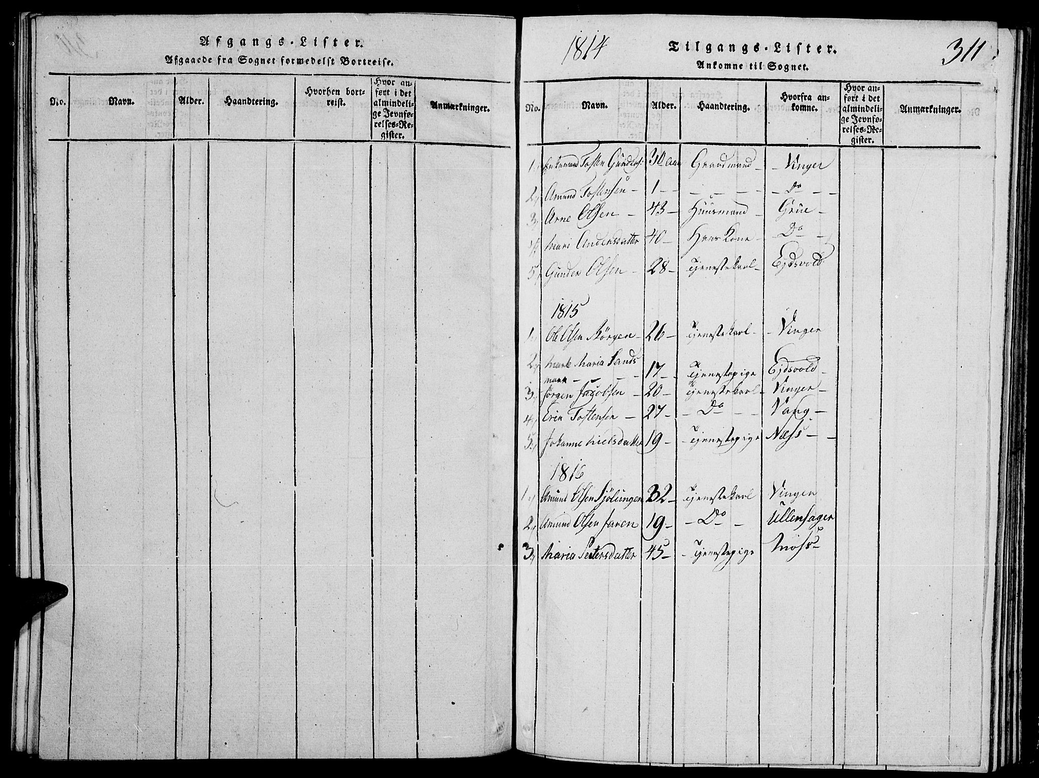 Strøm-Odalen prestekontor, SAH/PREST-028/H/Ha/Hab/L0001: Parish register (copy) no. 1, 1813-1825, p. 311