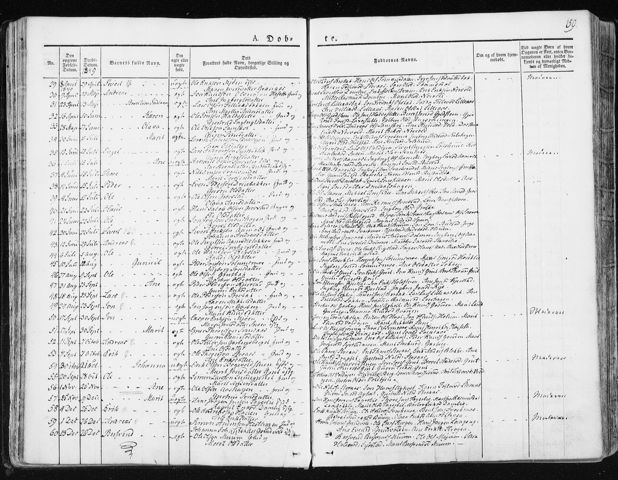 Ministerialprotokoller, klokkerbøker og fødselsregistre - Sør-Trøndelag, SAT/A-1456/672/L0855: Parish register (official) no. 672A07, 1829-1860, p. 59