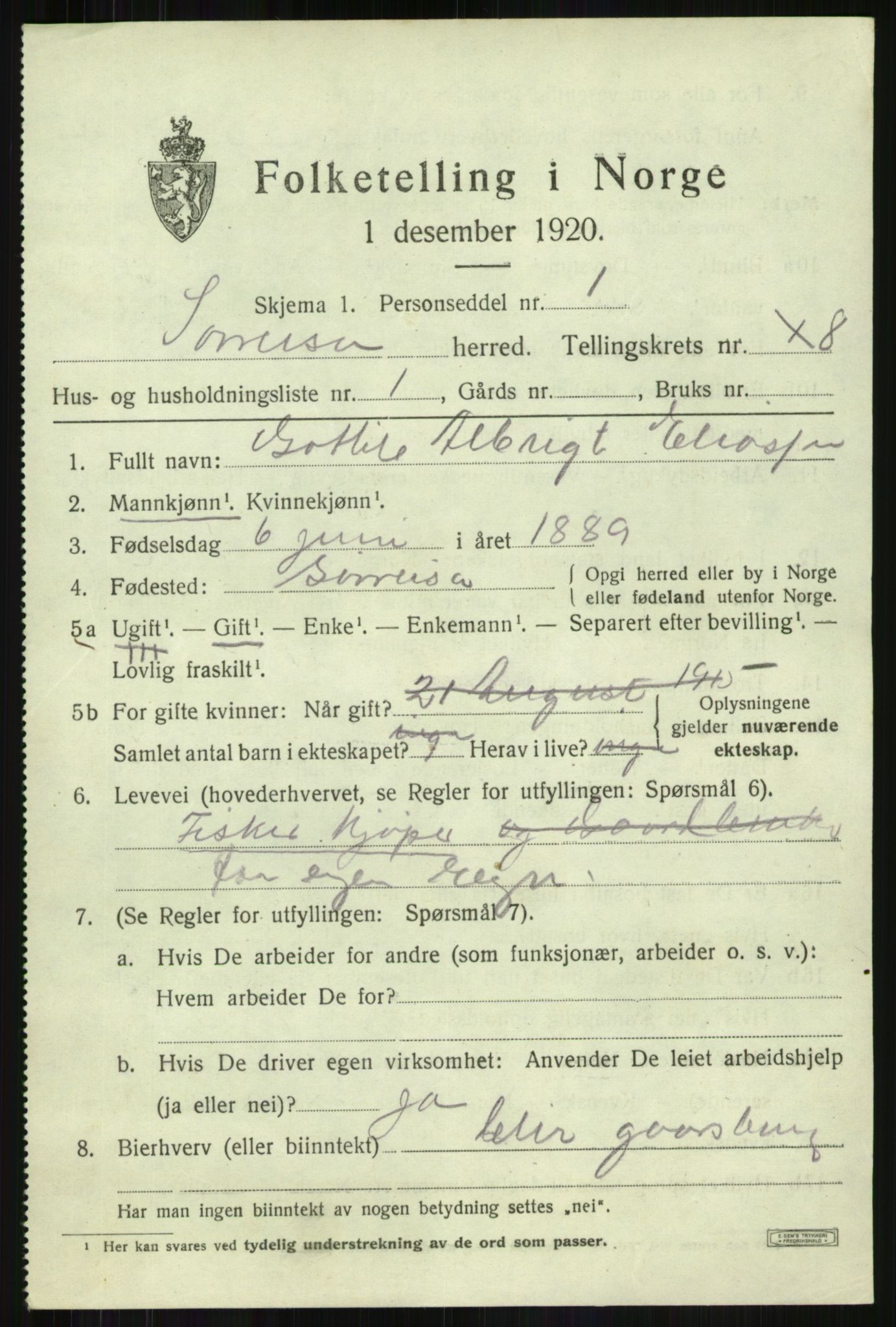 SATØ, 1920 census for Sørreisa, 1920, p. 3676