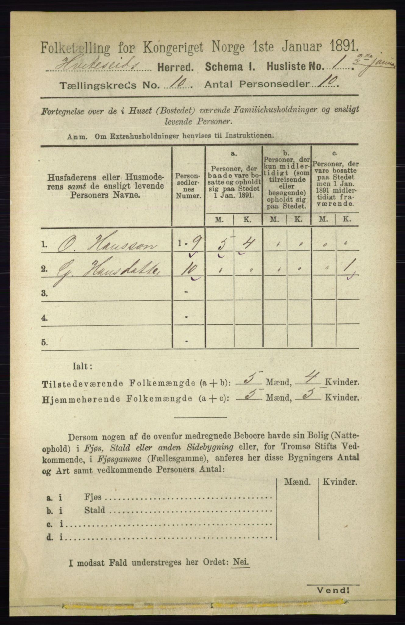 RA, 1891 census for 0829 Kviteseid, 1891, p. 2238