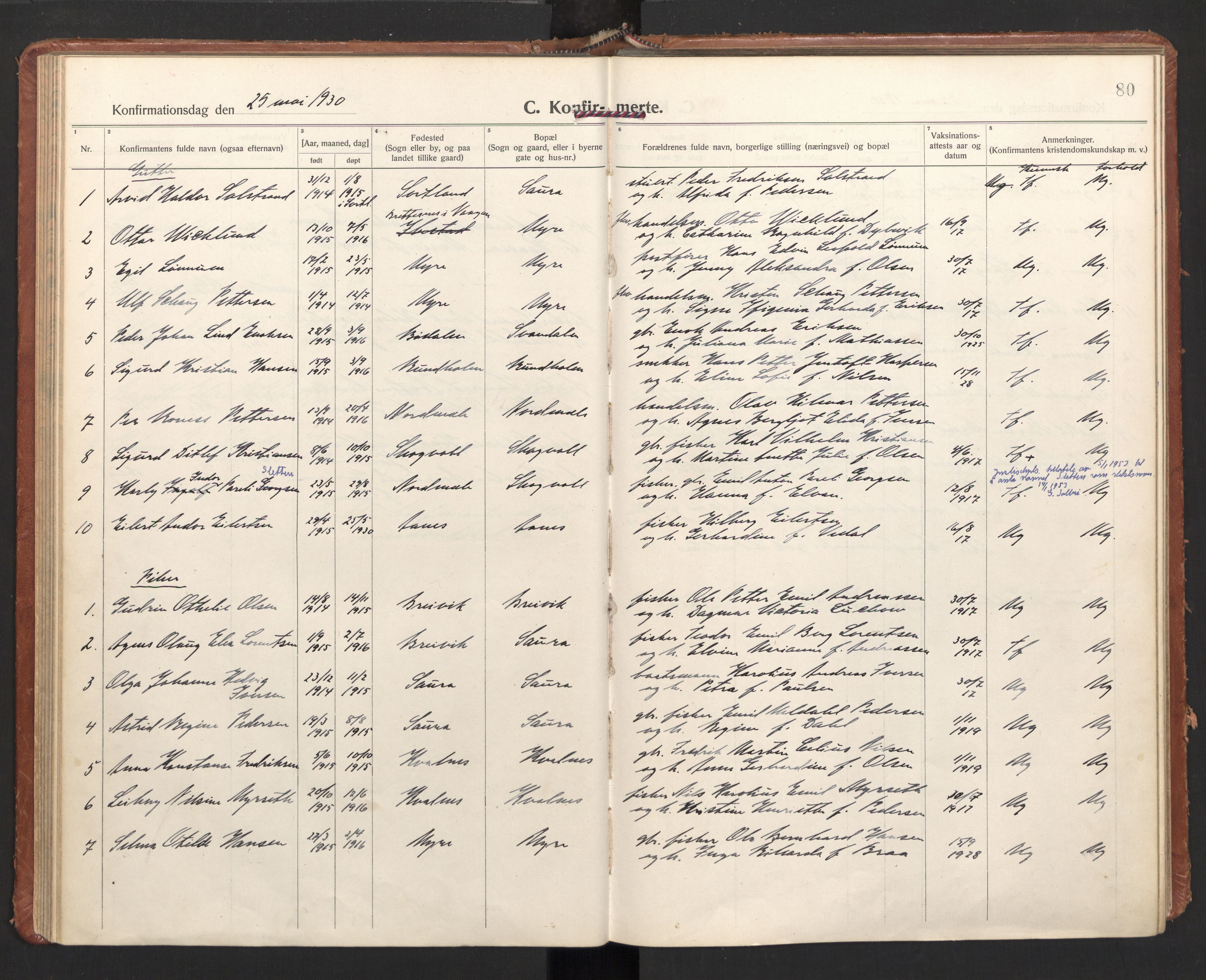 Ministerialprotokoller, klokkerbøker og fødselsregistre - Nordland, SAT/A-1459/897/L1408: Parish register (official) no. 897A15, 1922-1938, p. 80