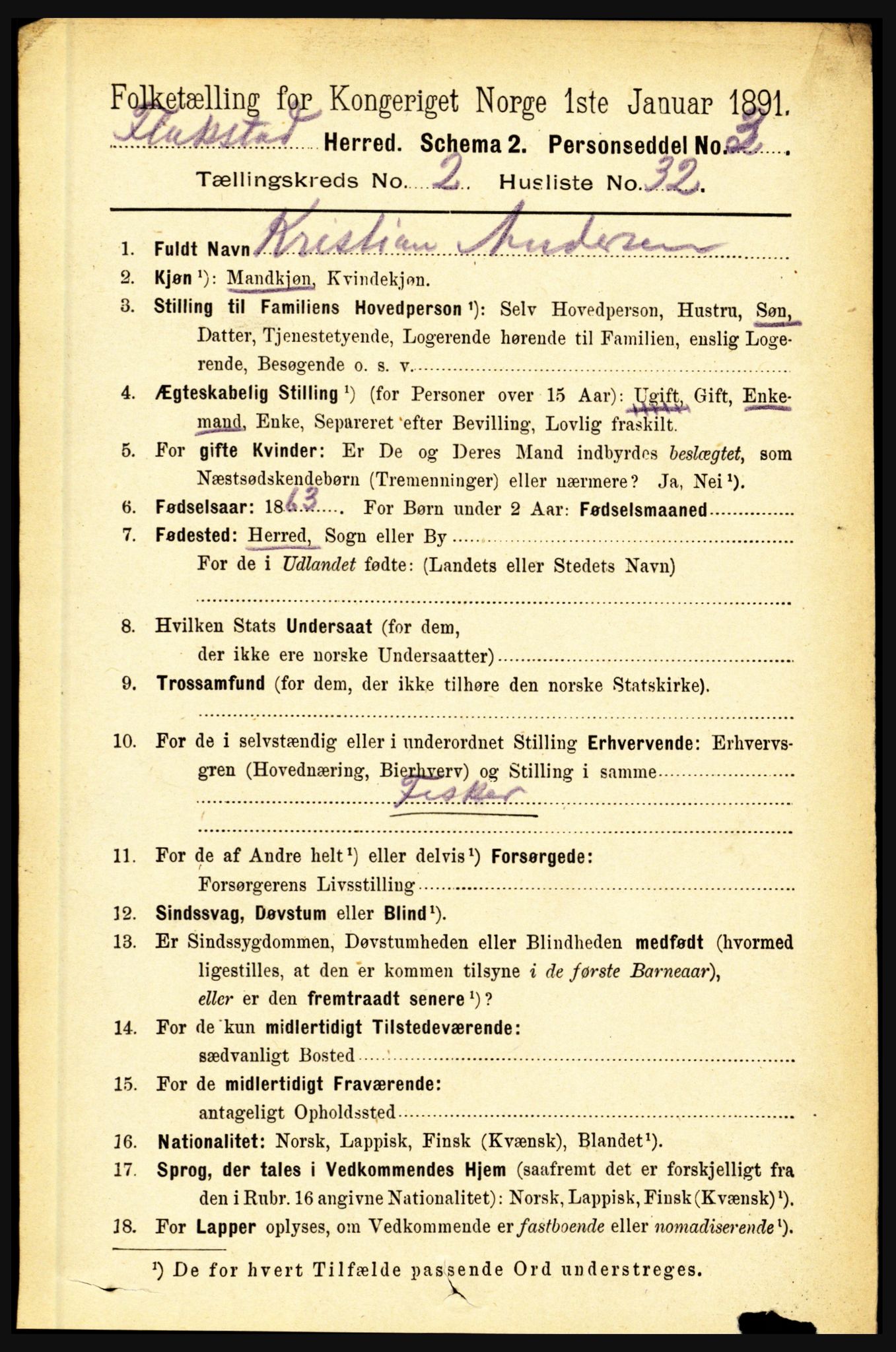 RA, 1891 census for 1859 Flakstad, 1891, p. 873