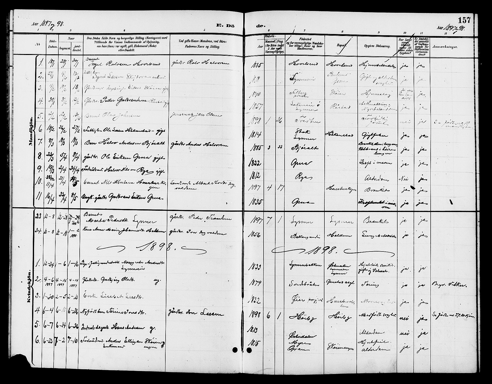 Jevnaker prestekontor, SAH/PREST-116/H/Ha/Hab/L0003: Parish register (copy) no. 3, 1896-1909, p. 157