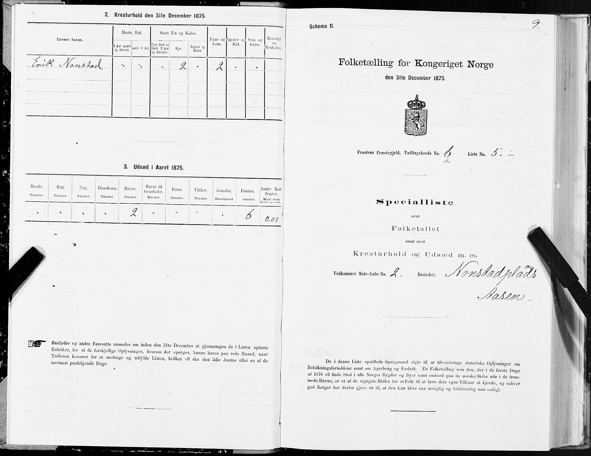 SAT, 1875 census for 1717P Frosta, 1875, p. 5009