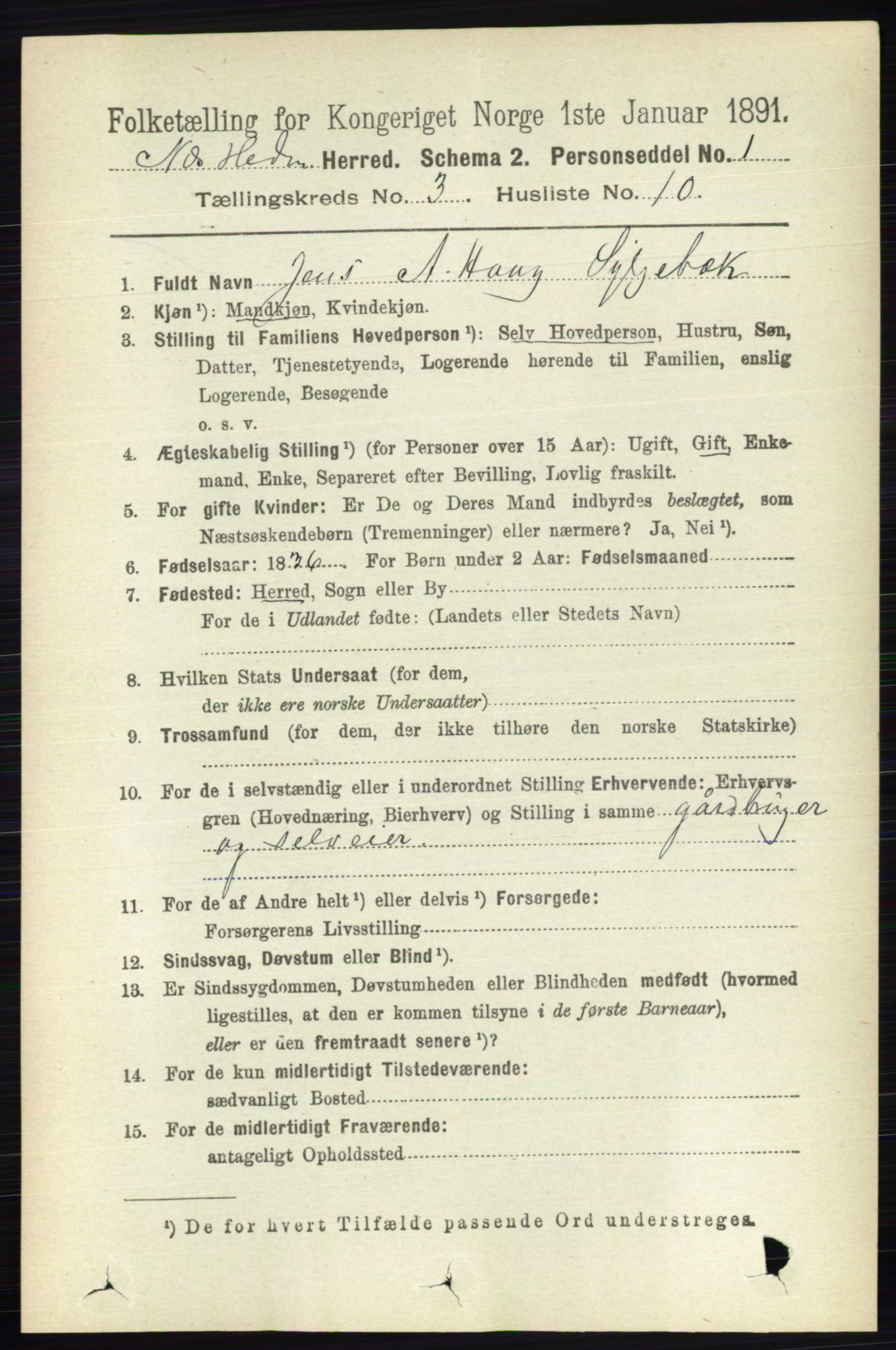 RA, 1891 census for 0411 Nes, 1891, p. 1639