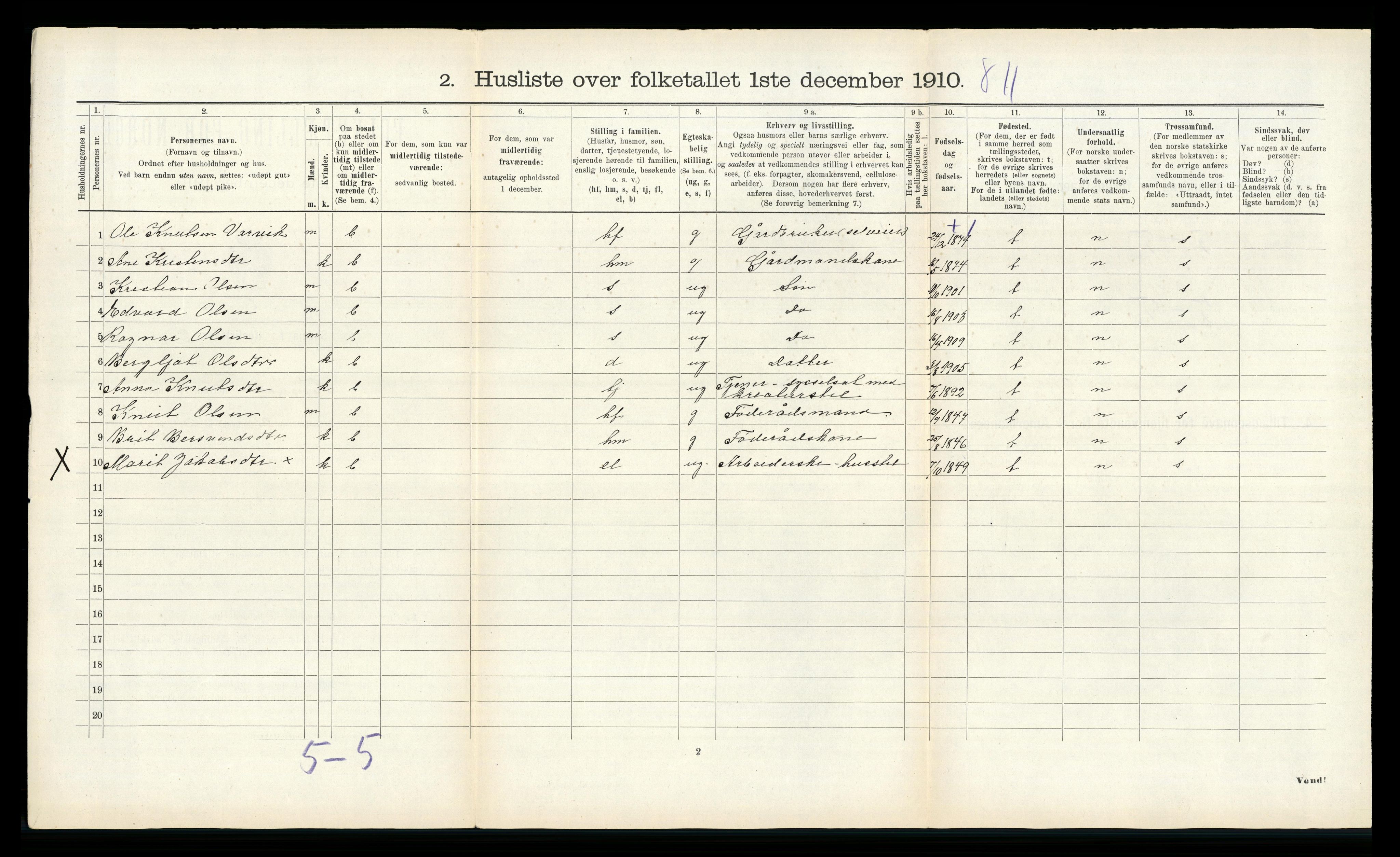 RA, 1910 census for Tingvoll, 1910, p. 118