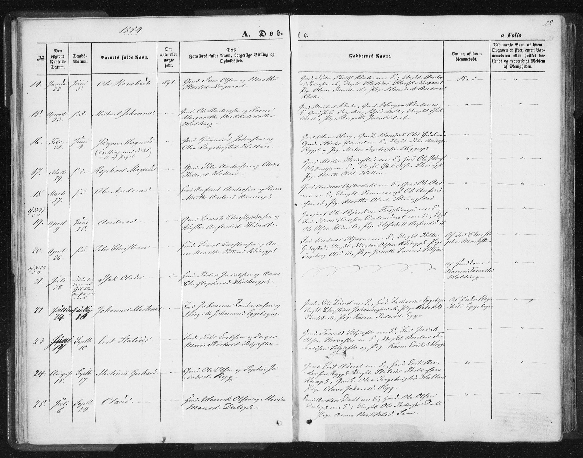 Ministerialprotokoller, klokkerbøker og fødselsregistre - Nord-Trøndelag, AV/SAT-A-1458/746/L0446: Parish register (official) no. 746A05, 1846-1859, p. 28