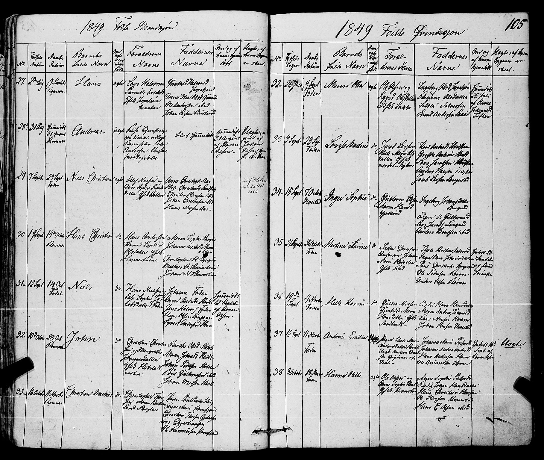 Ramnes kirkebøker, AV/SAKO-A-314/F/Fa/L0005: Parish register (official) no. I 5, 1841-1861, p. 104-105