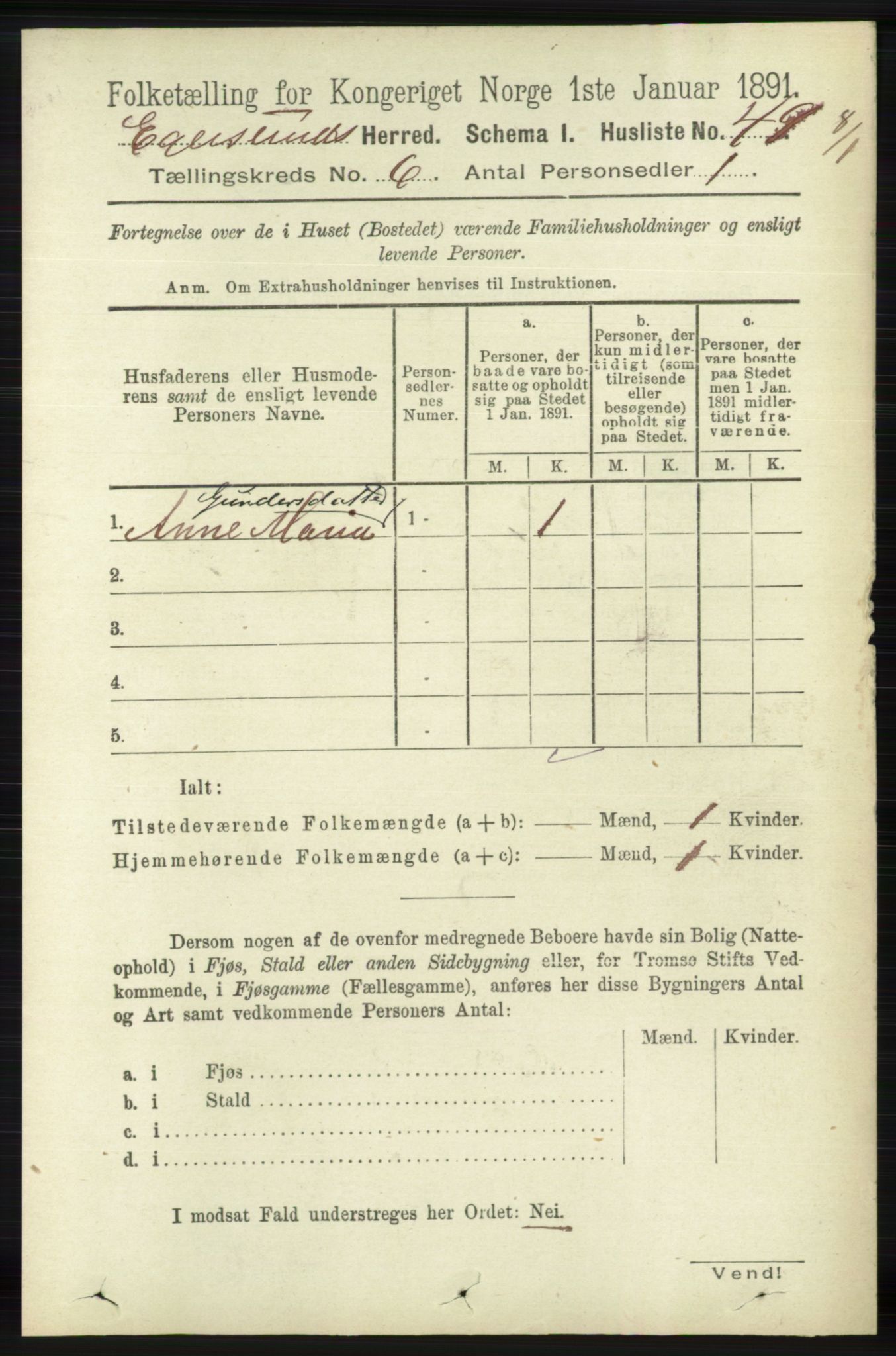 RA, 1891 census for 1116 Eigersund herred, 1891, p. 2243