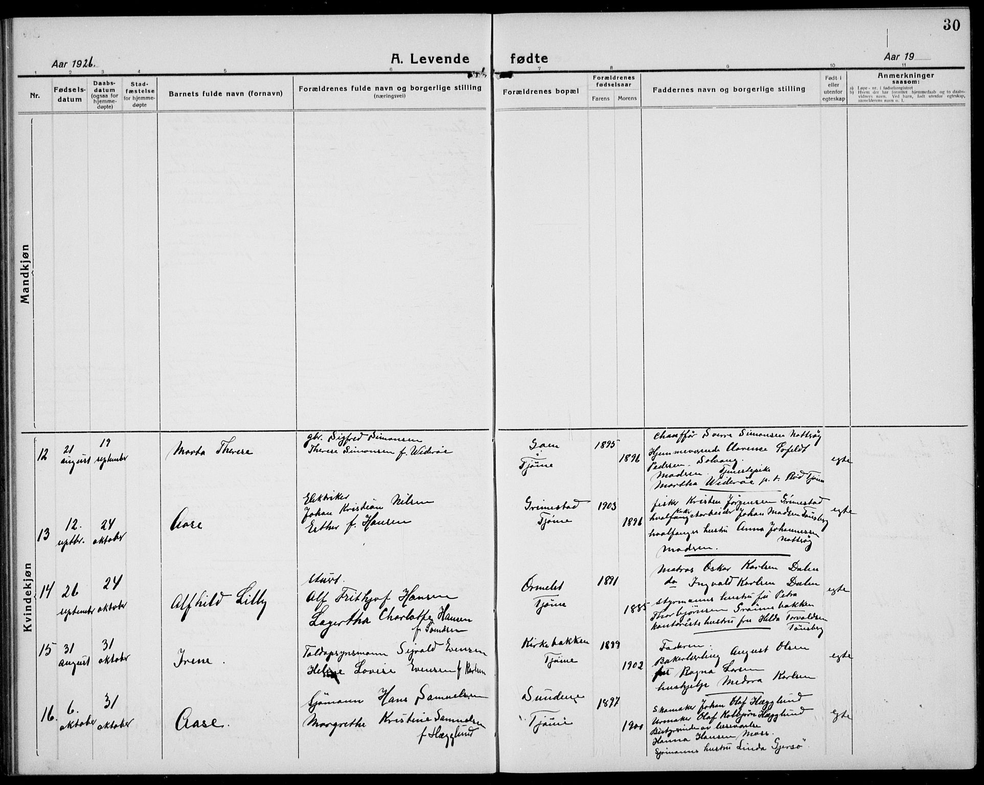 Tjøme kirkebøker, AV/SAKO-A-328/G/Ga/L0003: Parish register (copy) no. I 3, 1921-1935, p. 30