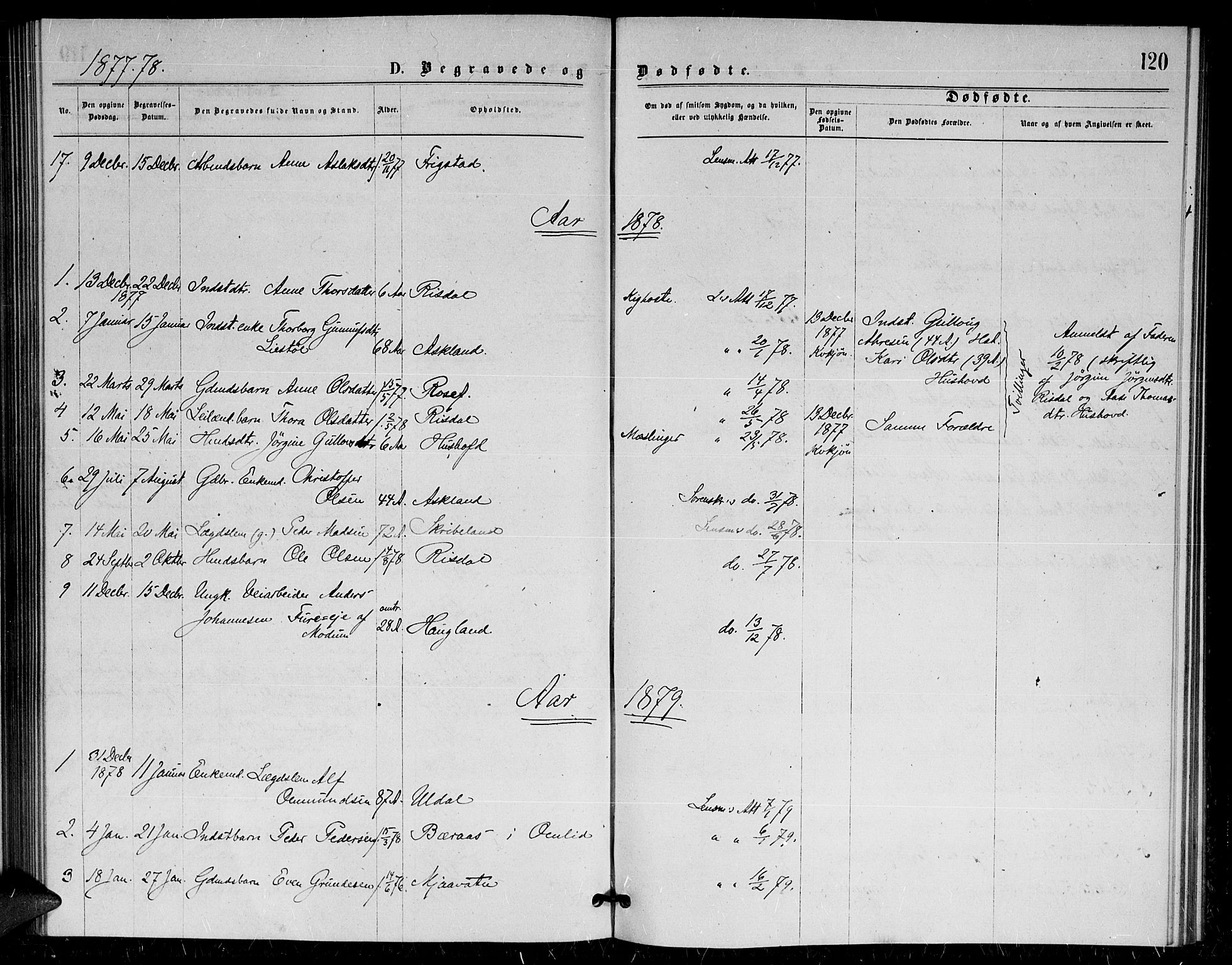 Herefoss sokneprestkontor, AV/SAK-1111-0019/F/Fa/Fac/L0001: Parish register (official) no. A 1, 1871-1886, p. 120