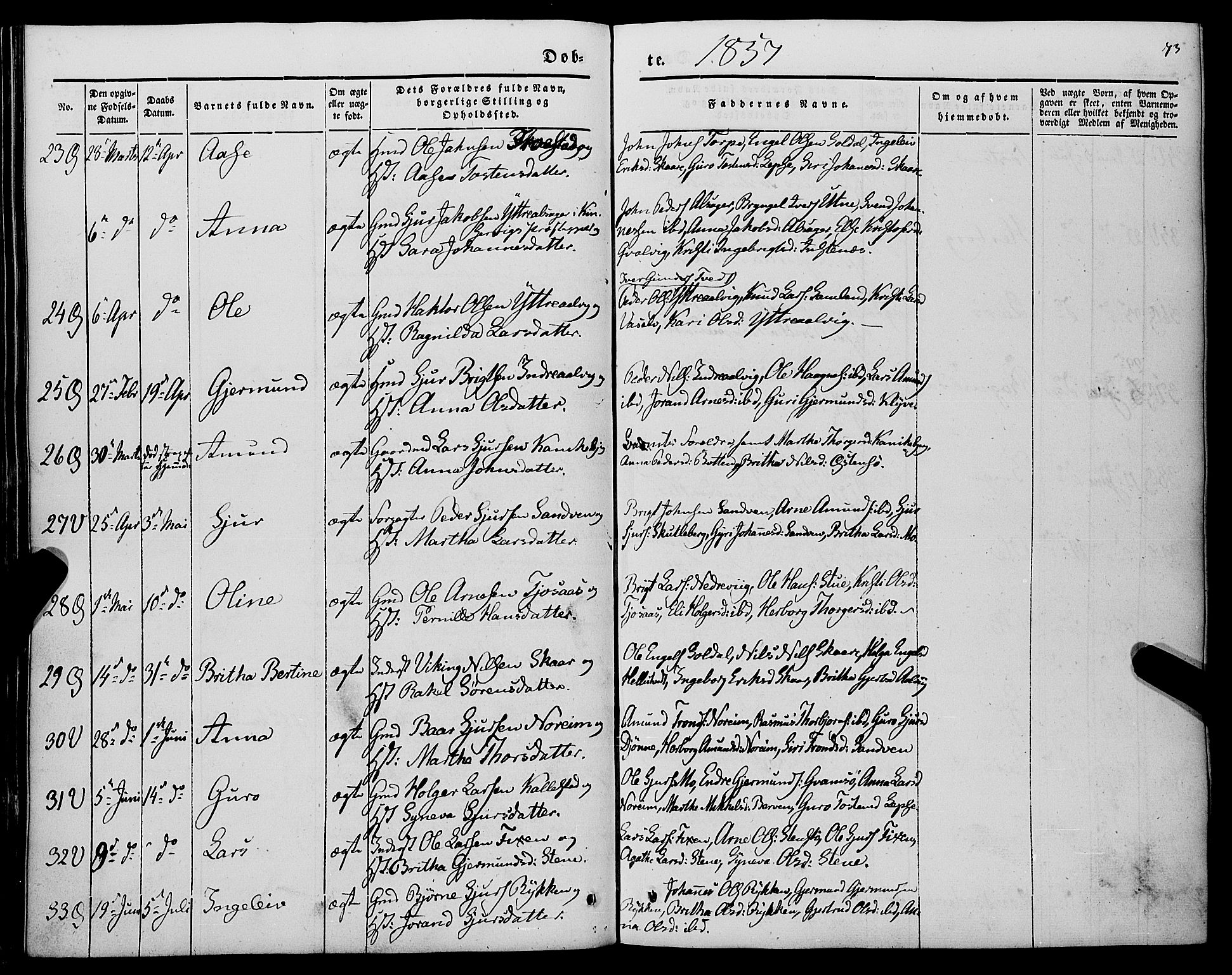 Kvam sokneprestembete, AV/SAB-A-76201/H/Haa: Parish register (official) no. A 8, 1844-1863, p. 73