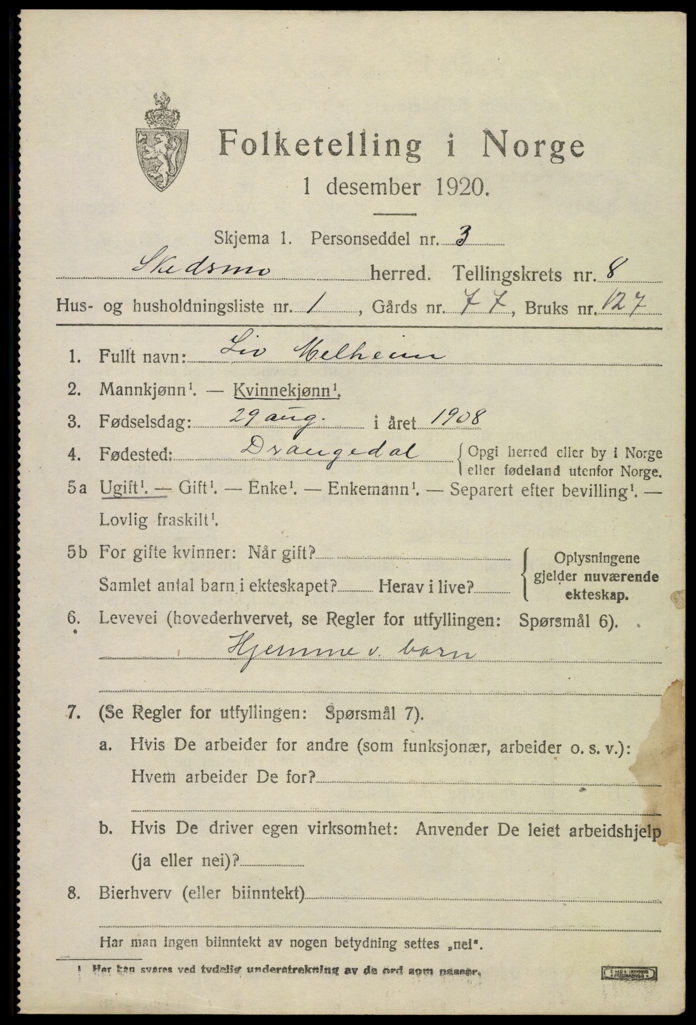 SAO, 1920 census for Skedsmo, 1920, p. 8759