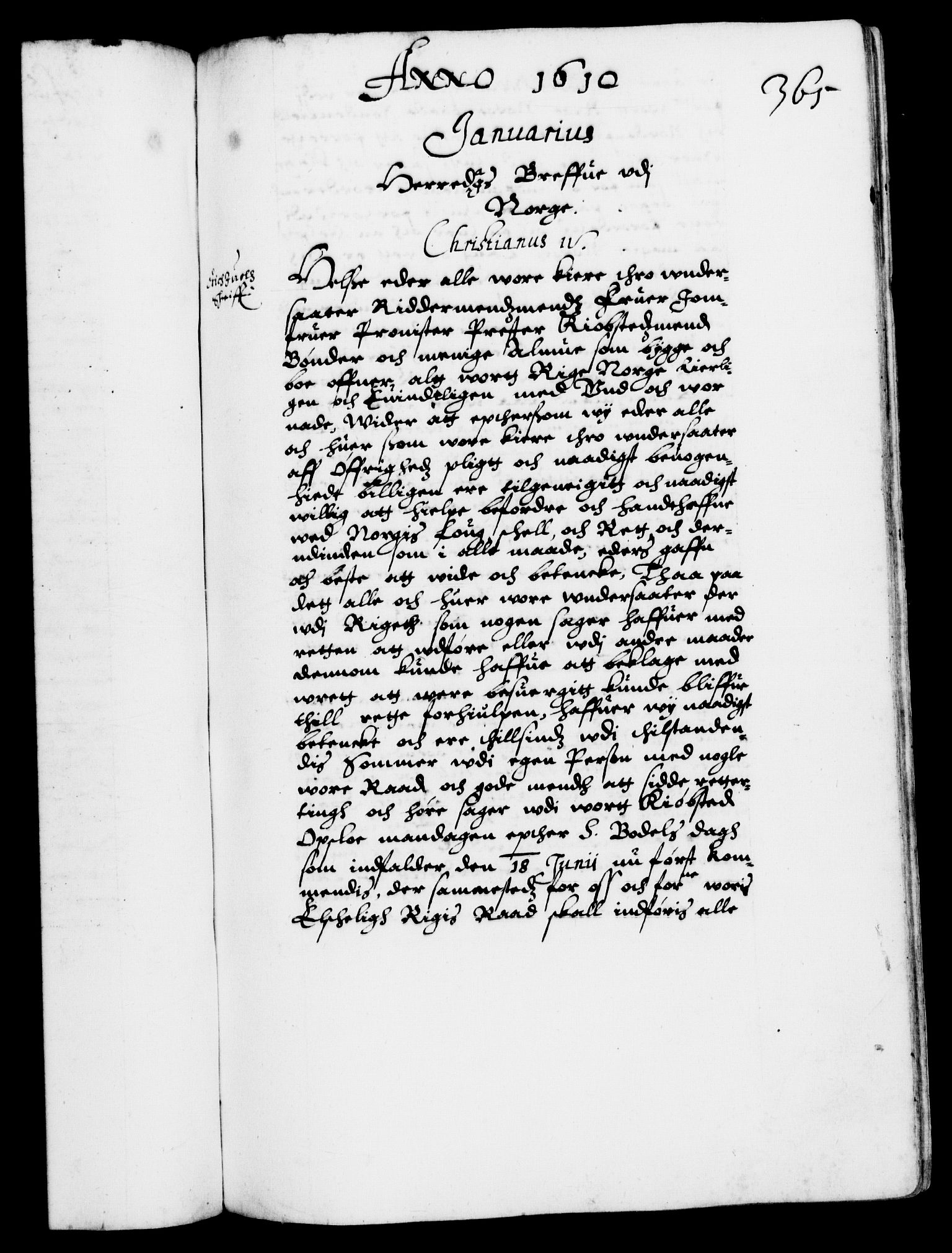 Danske Kanselli 1572-1799, RA/EA-3023/F/Fc/Fca/Fcab/L0003: Norske tegnelser (mikrofilm), 1596-1616, p. 365a