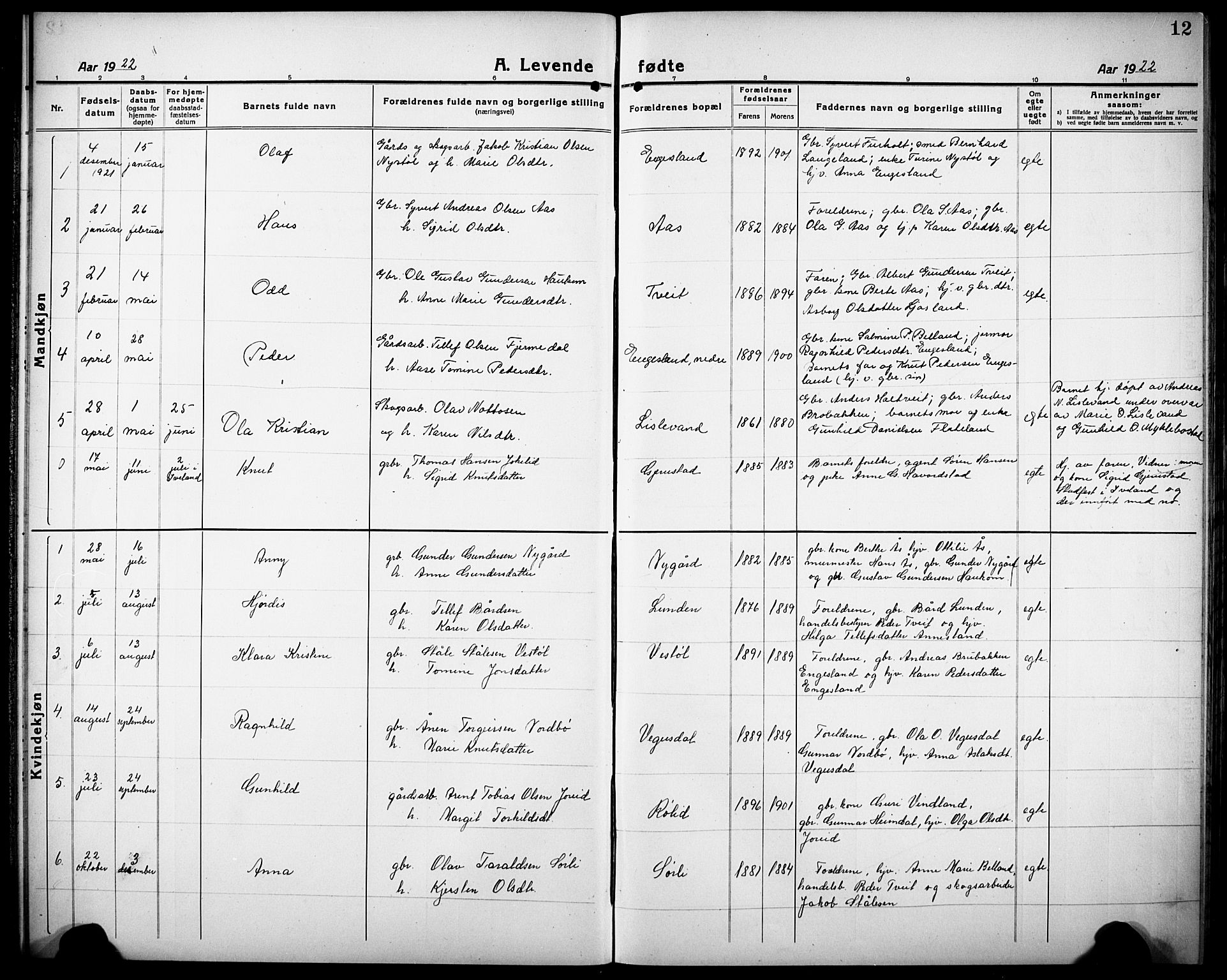 Herefoss sokneprestkontor, SAK/1111-0019/F/Fb/Fbb/L0004: Parish register (copy) no. B 4, 1917-1933, p. 12
