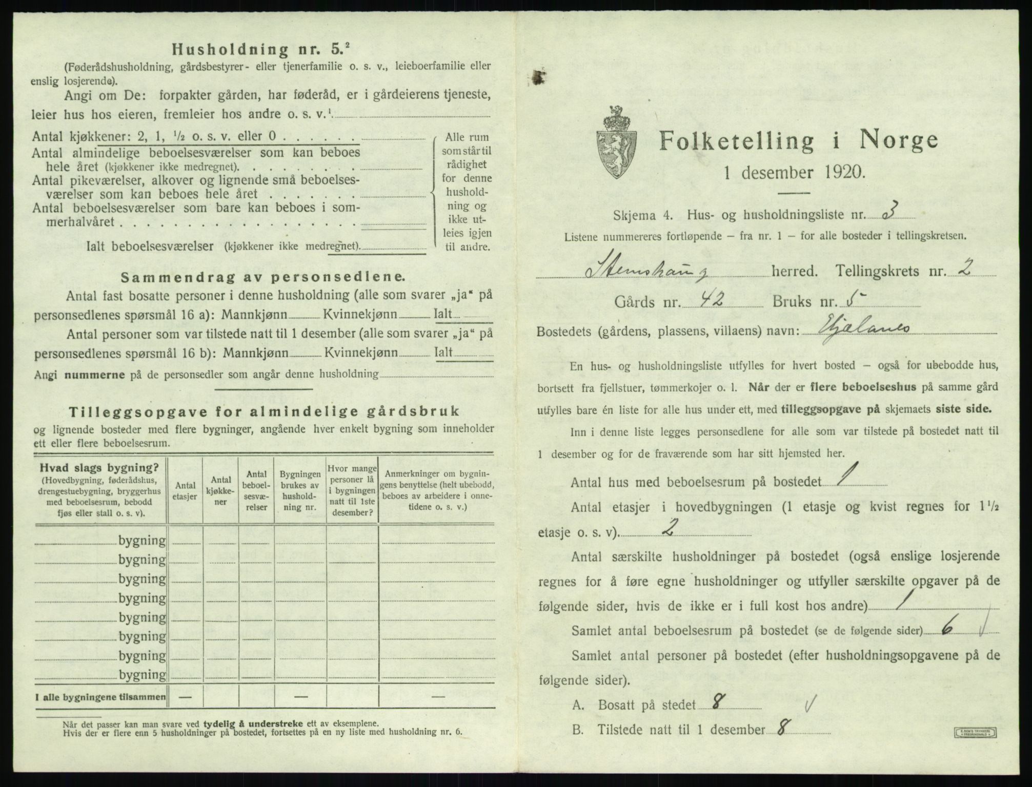 SAT, 1920 census for Stemshaug, 1920, p. 86