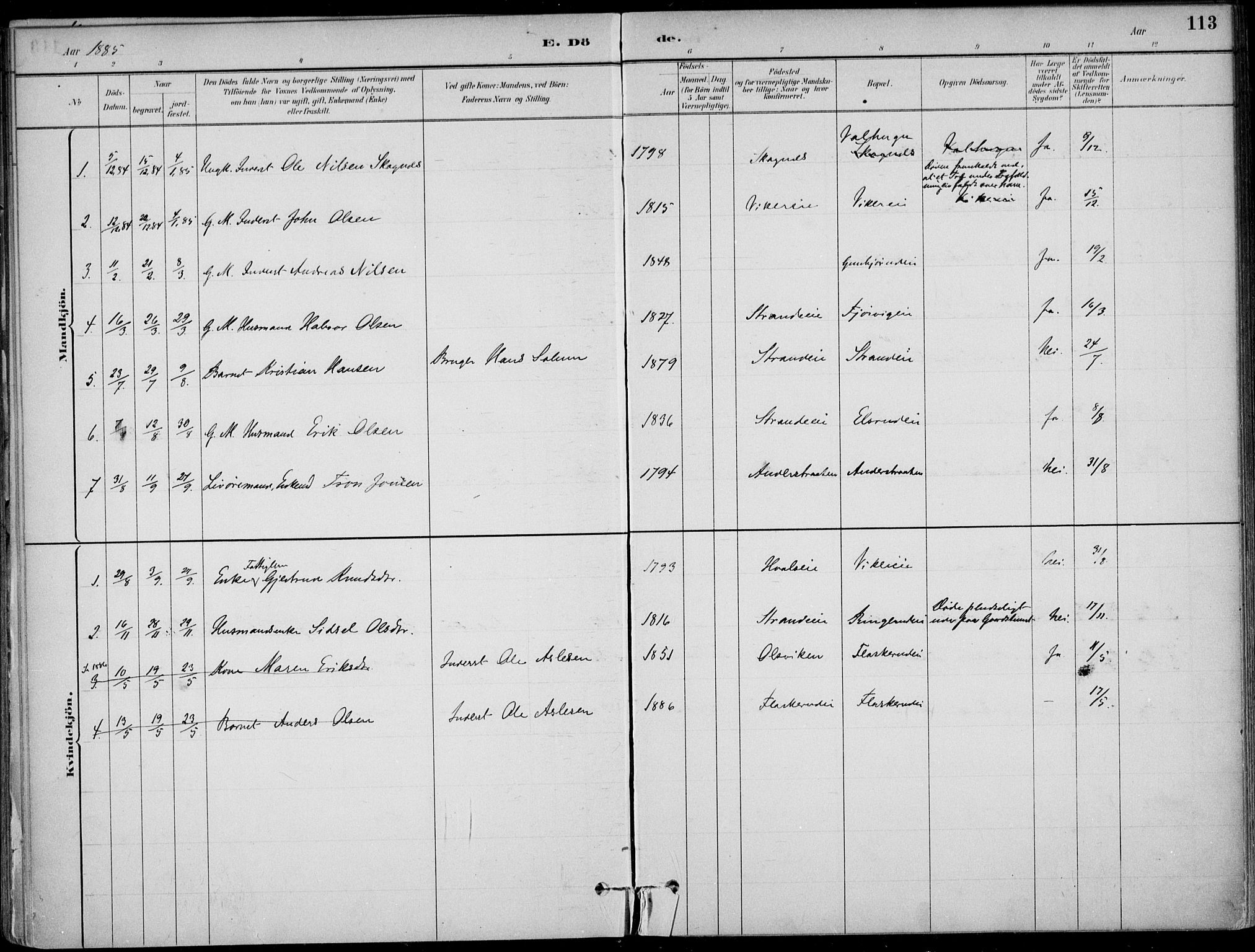 Ådal kirkebøker, AV/SAKO-A-248/F/Fa/L0003: Parish register (official) no. I 3, 1884-1903, p. 113