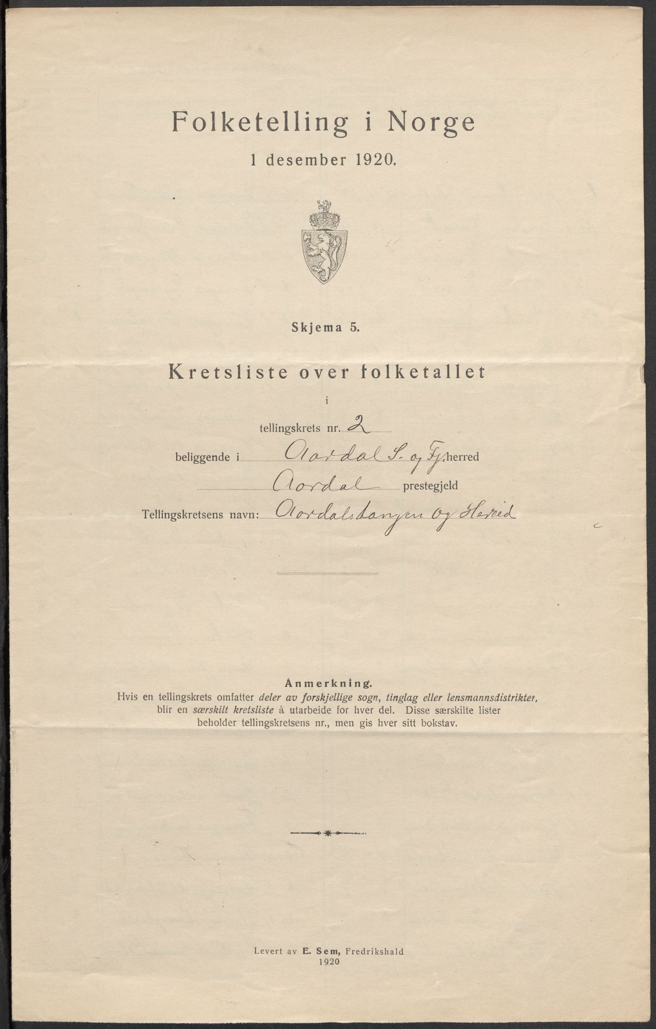 SAB, 1920 census for Årdal, 1920, p. 9