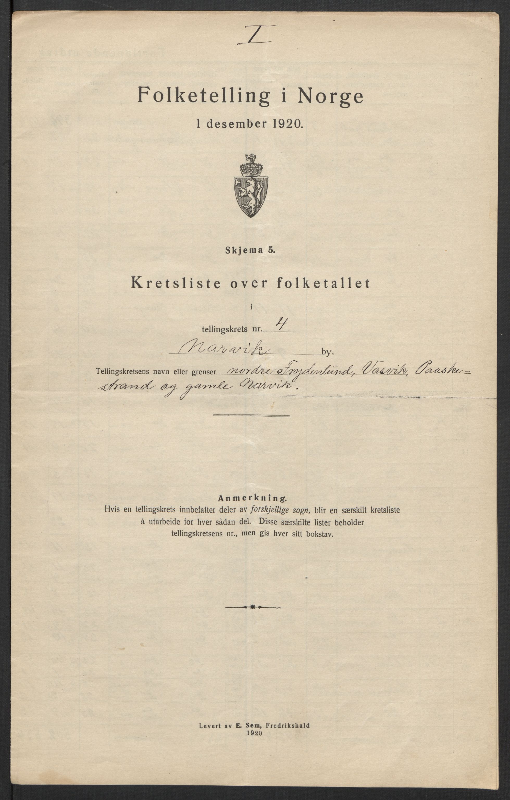 SAT, 1920 census for Narvik, 1920, p. 24