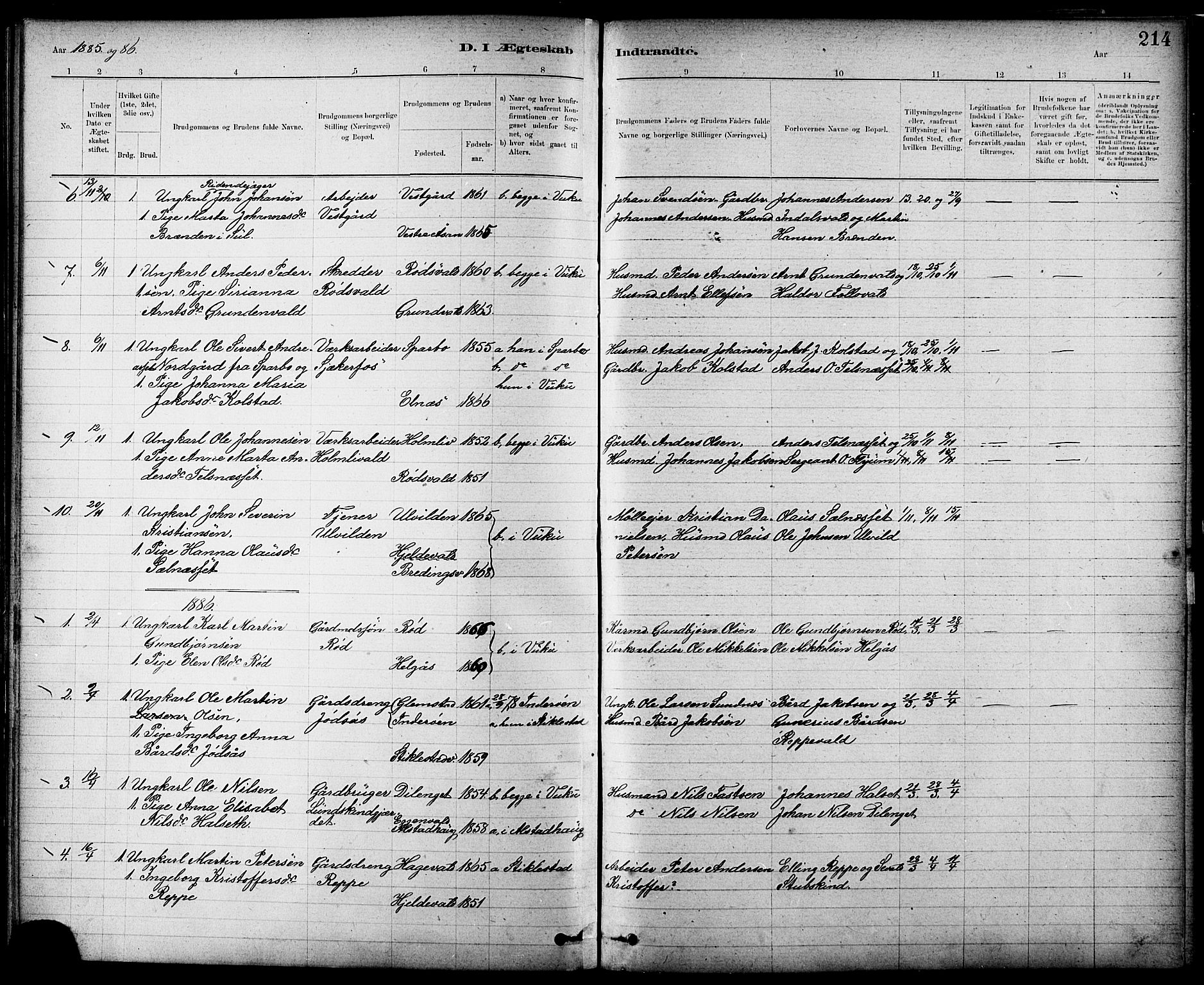 Ministerialprotokoller, klokkerbøker og fødselsregistre - Nord-Trøndelag, AV/SAT-A-1458/724/L0267: Parish register (copy) no. 724C03, 1879-1898, p. 214