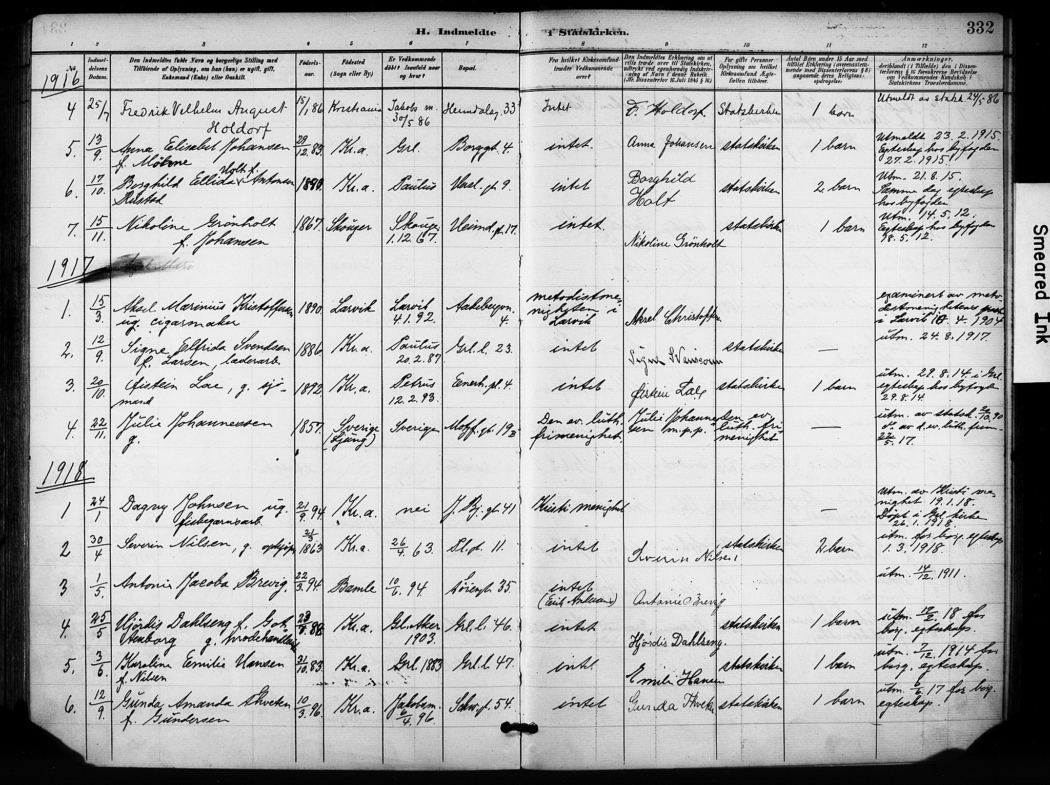 Grønland prestekontor Kirkebøker, SAO/A-10848/F/Fa/L0015: Parish register (official) no. 15, 1899-1919, p. 332