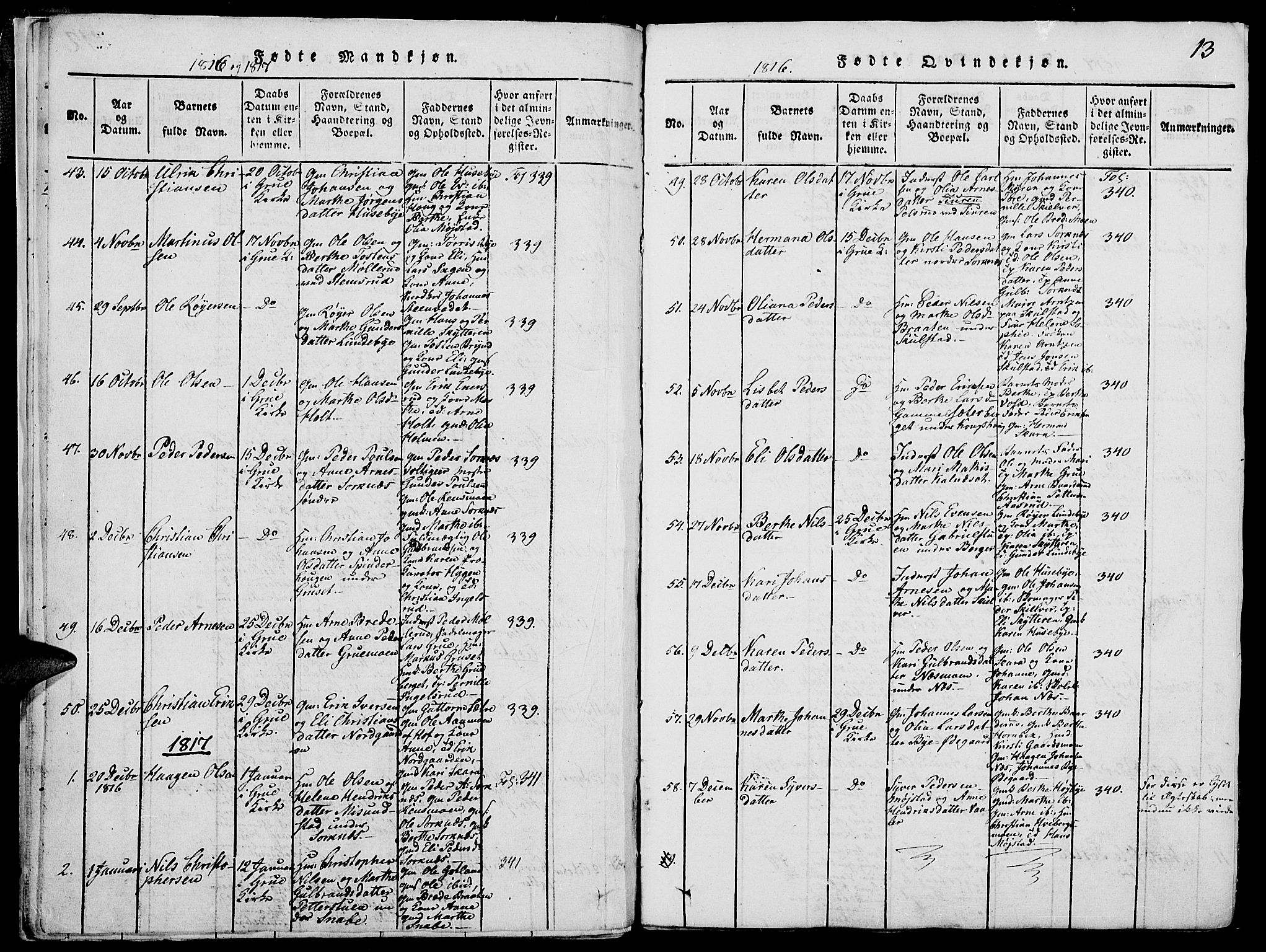 Grue prestekontor, SAH/PREST-036/H/Ha/Hab/L0002: Parish register (copy) no. 2, 1815-1841, p. 13