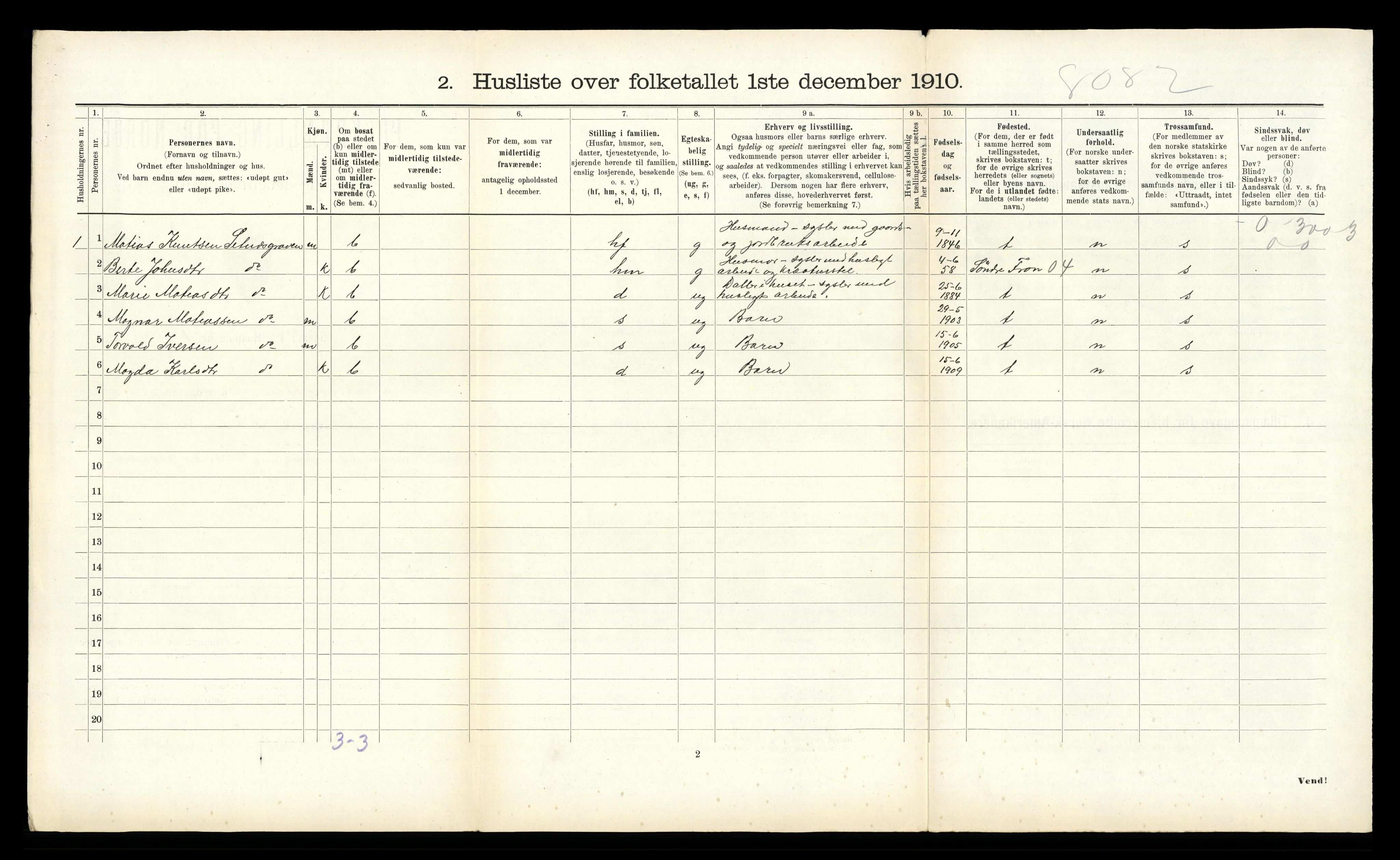 RA, 1910 census for Grytten, 1910, p. 185