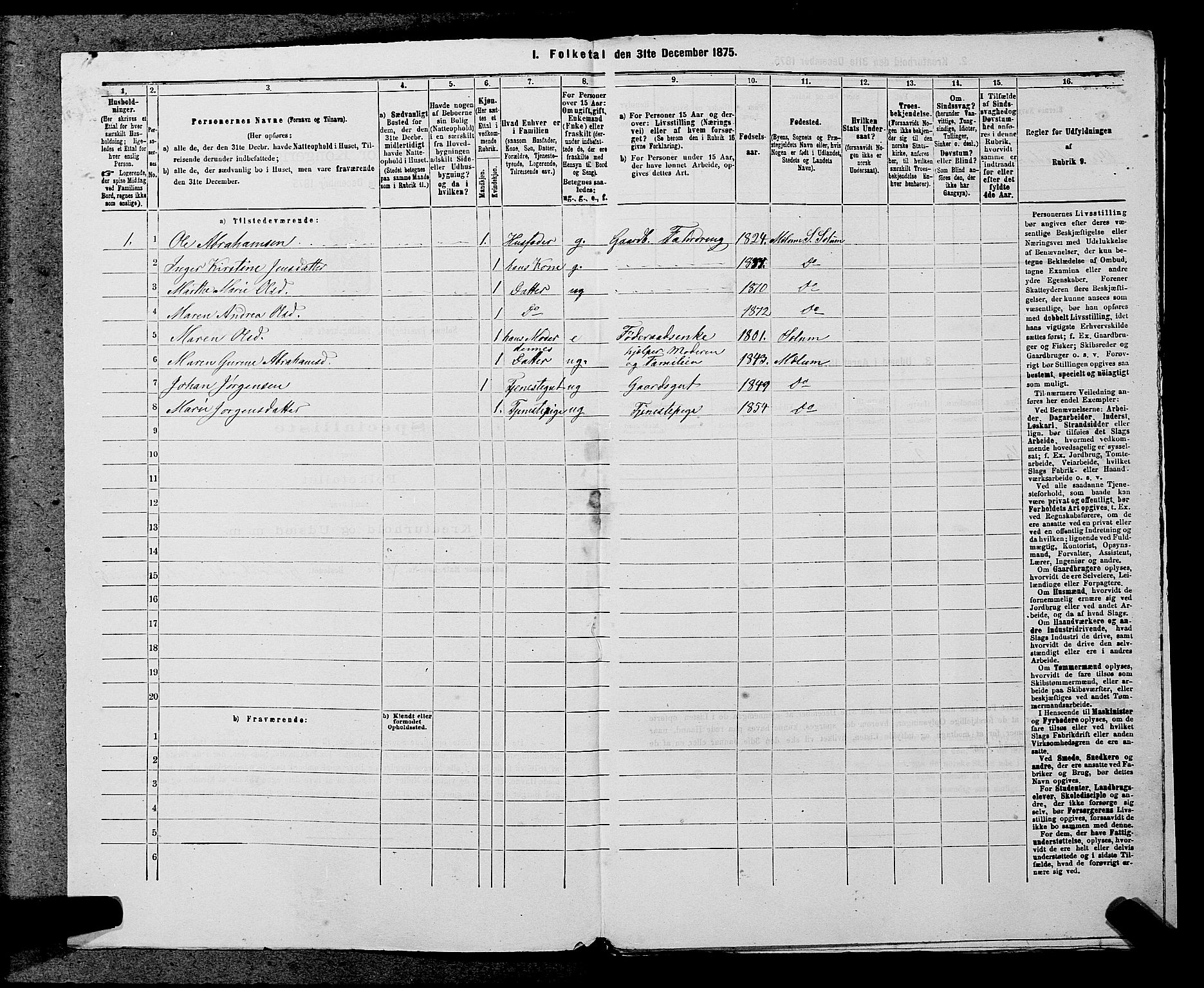 SAKO, 1875 census for 0818P Solum, 1875, p. 1274