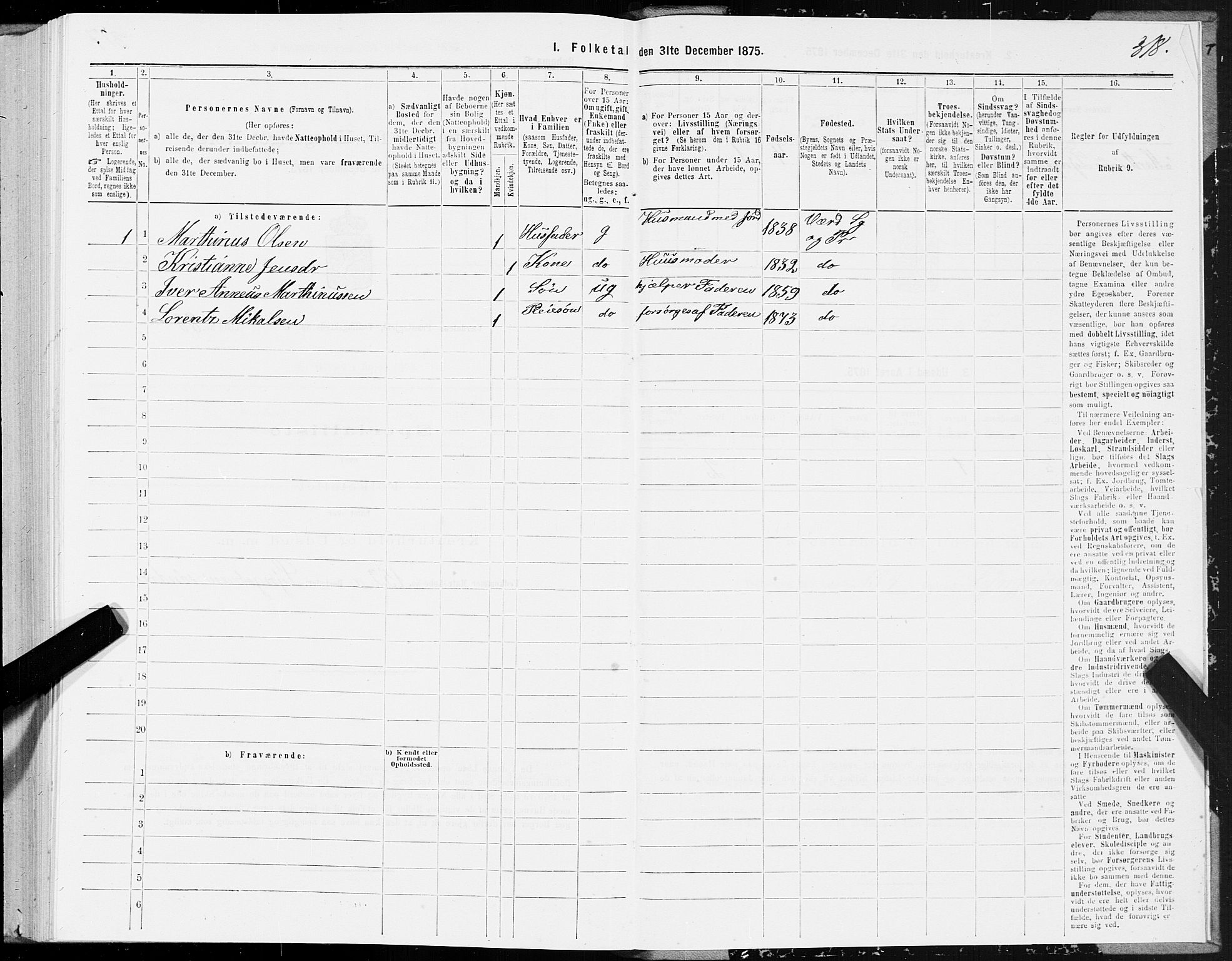 SAT, 1875 census for 1721P Verdal, 1875, p. 3318